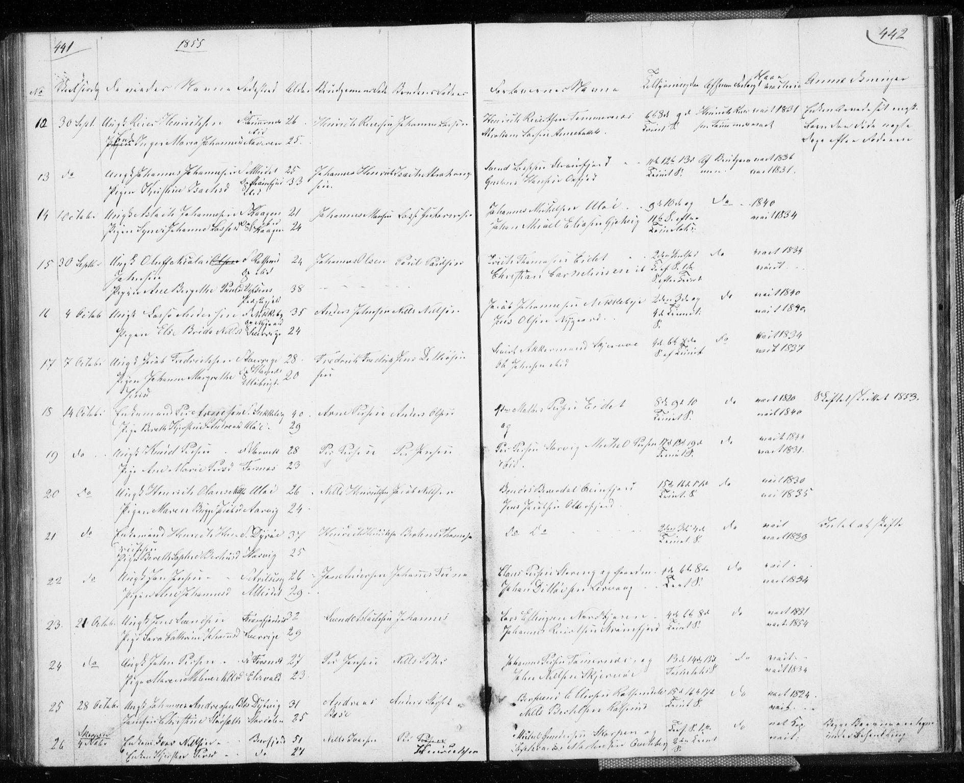 Skjervøy sokneprestkontor, SATØ/S-1300/H/Ha/Hab/L0003klokker: Parish register (copy) no. 3, 1849-1861, p. 441-442