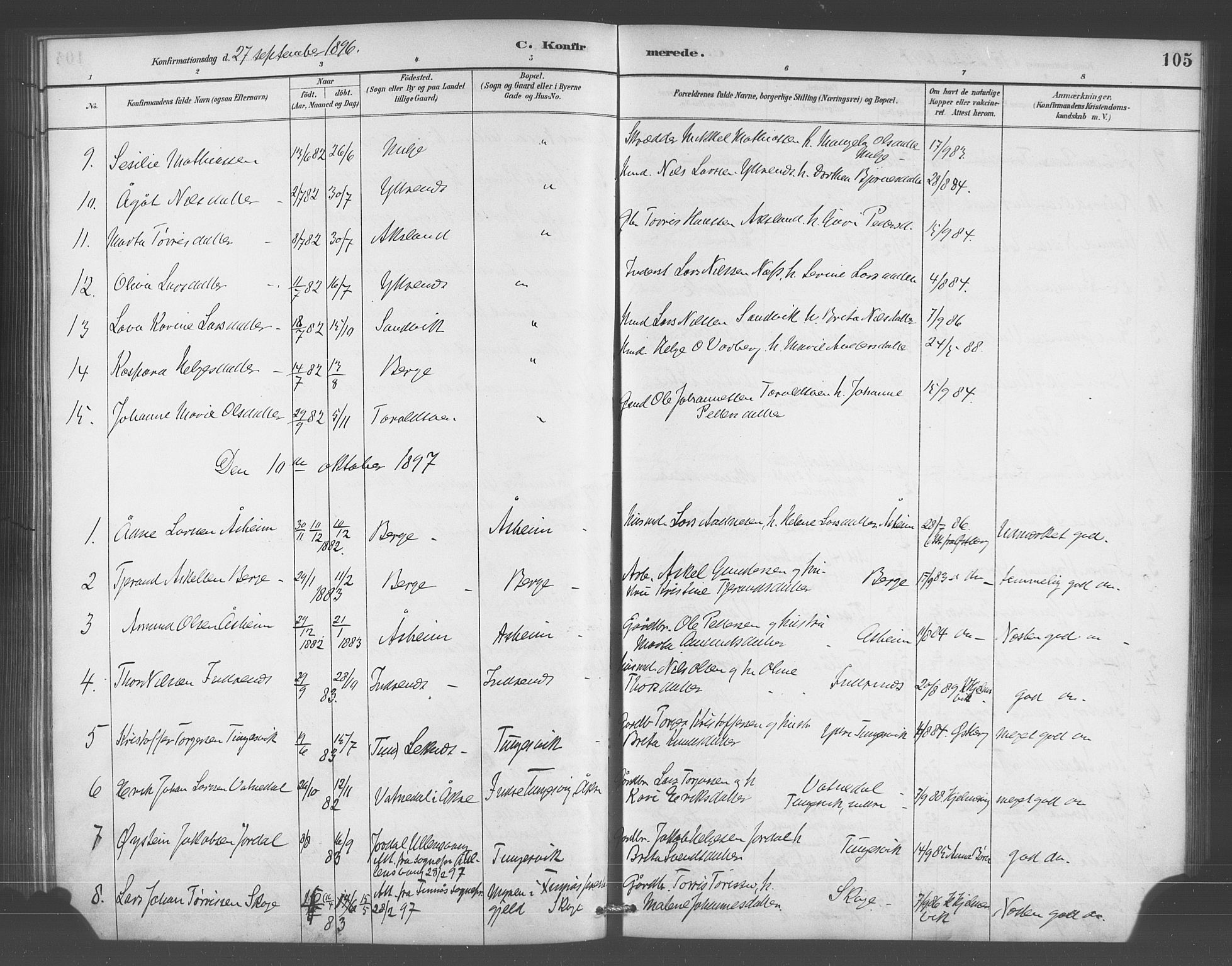 Skånevik sokneprestembete, AV/SAB-A-77801/H/Hab: Parish register (copy) no. A 2, 1888-1924, p. 105