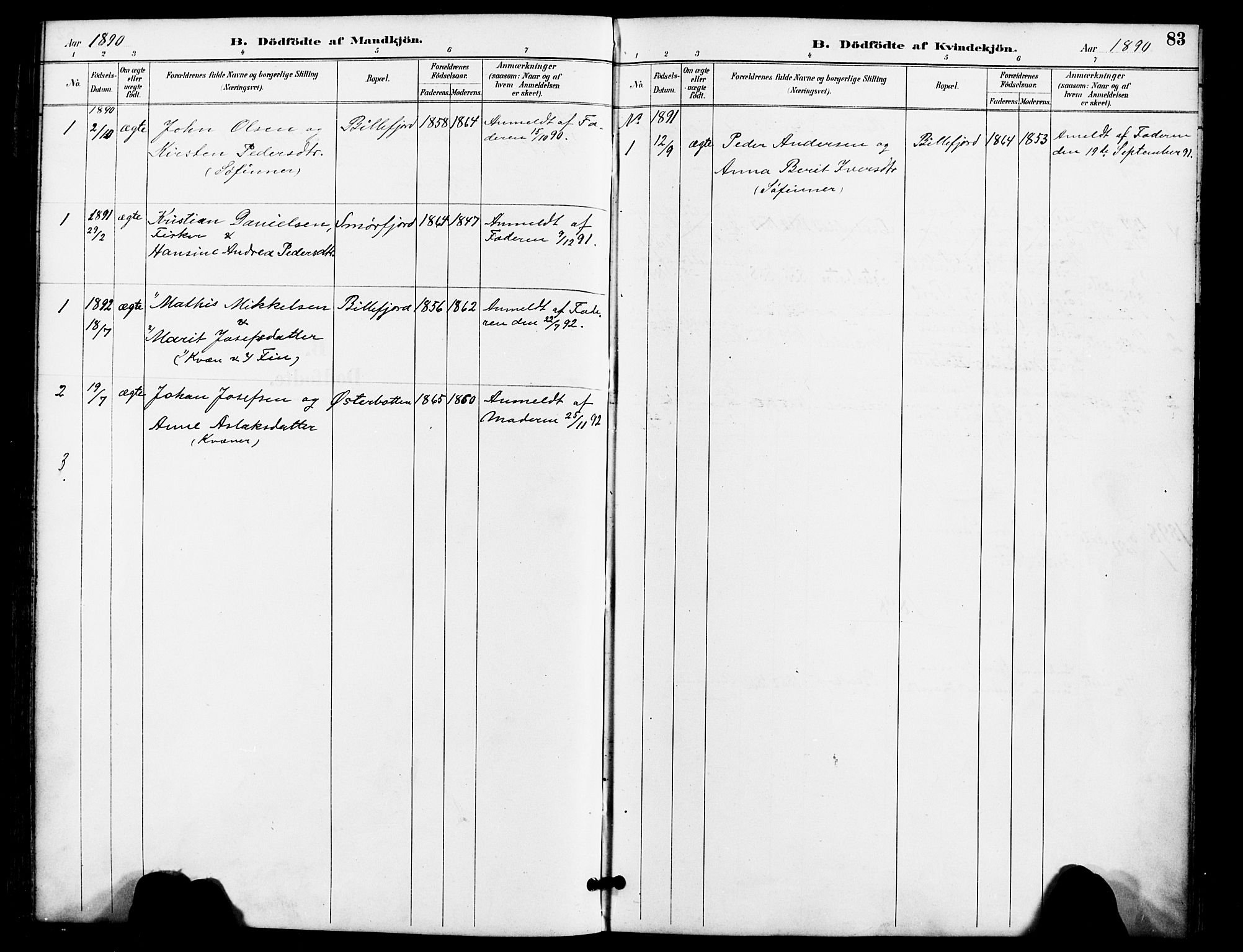 Kistrand/Porsanger sokneprestembete, AV/SATØ-S-1351/H/Ha/L0008.kirke: Parish register (official) no. 8, 1890-1898, p. 83