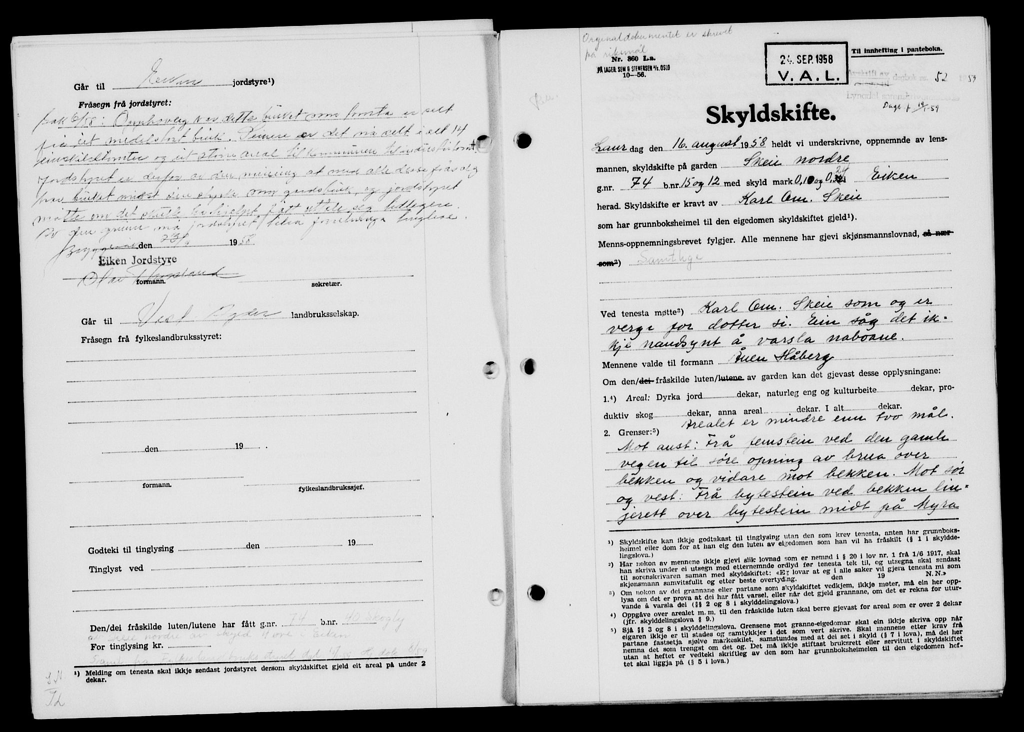 Lyngdal sorenskriveri, AV/SAK-1221-0004/G/Gb/L0678: Mortgage book no. A XXIV, 1958-1959, Diary no: : 52/1959