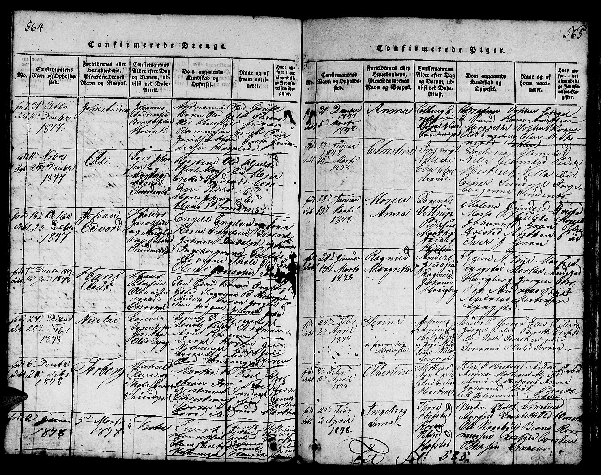 Ministerialprotokoller, klokkerbøker og fødselsregistre - Nord-Trøndelag, SAT/A-1458/730/L0298: Parish register (copy) no. 730C01, 1816-1849, p. 564-565