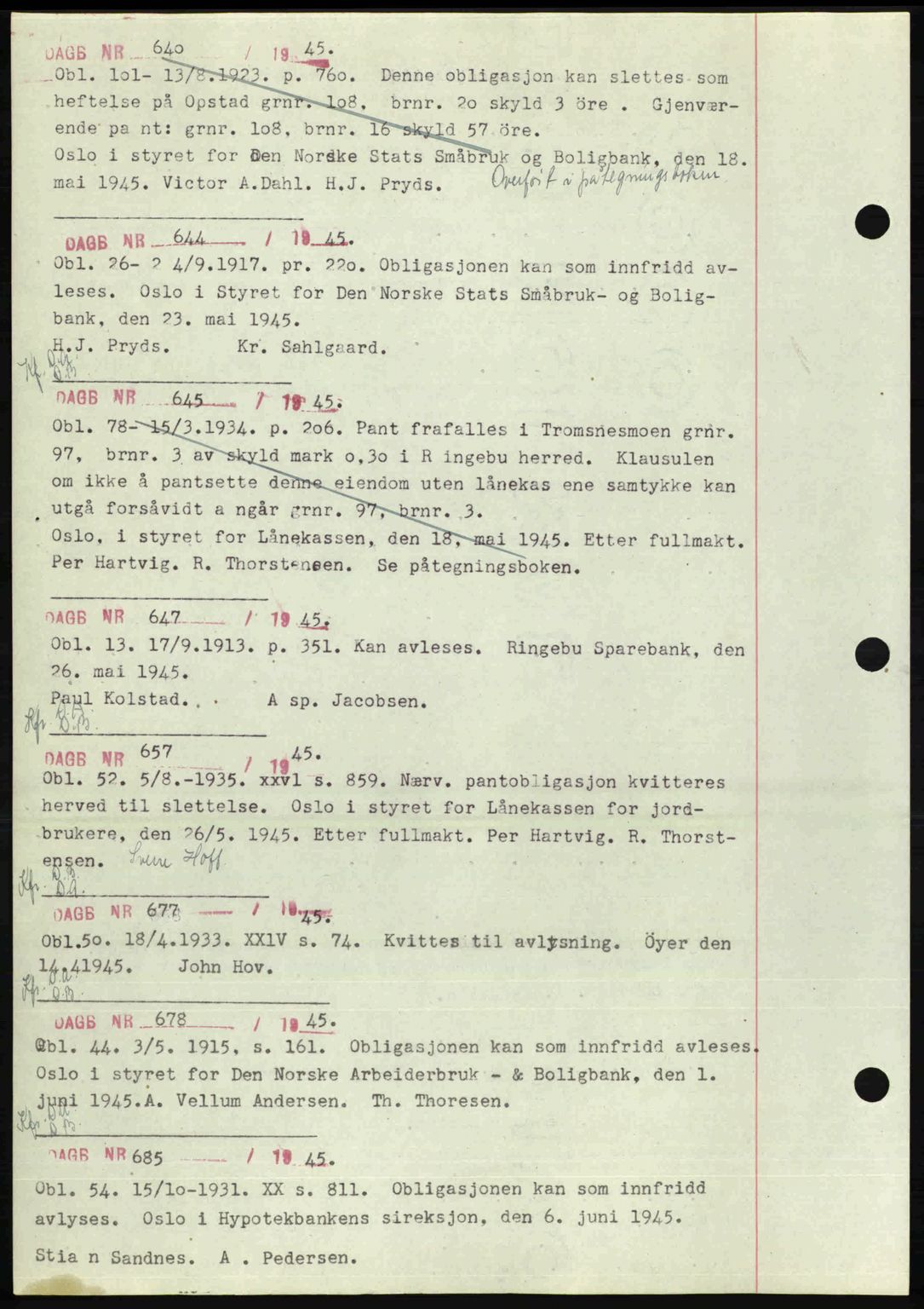 Sør-Gudbrandsdal tingrett, SAH/TING-004/H/Hb/Hbf/L0002: Mortgage book no. C1, 1938-1951, Diary no: : 644/1945
