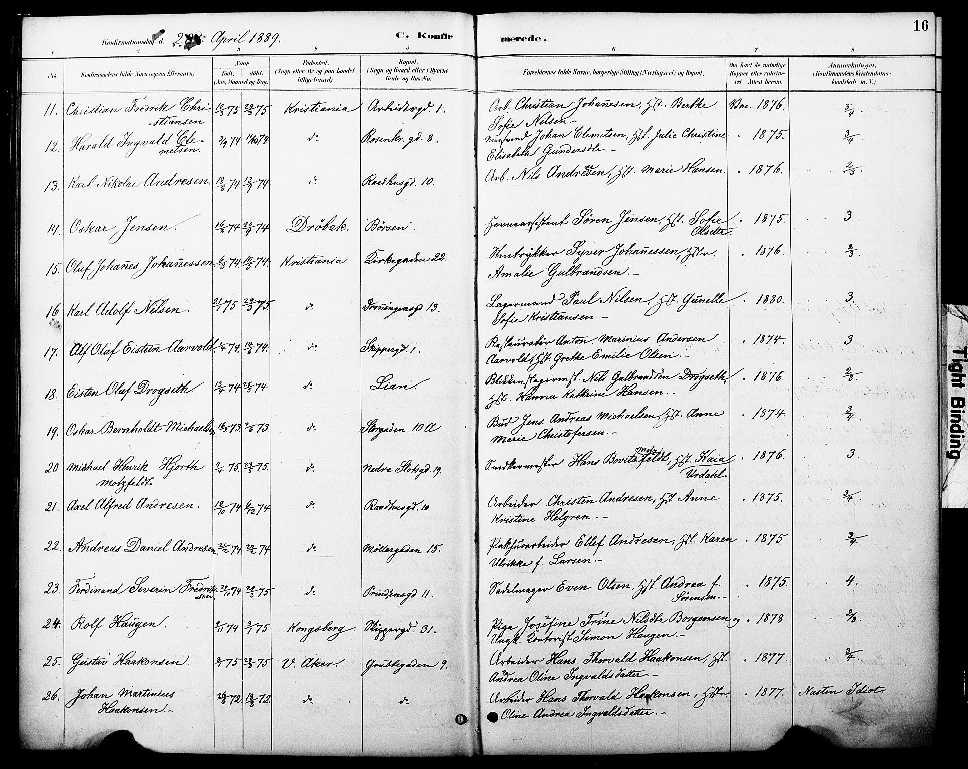 Oslo domkirke Kirkebøker, SAO/A-10752/F/Fa/L0030: Parish register (official) no. 30, 1887-1918, p. 16