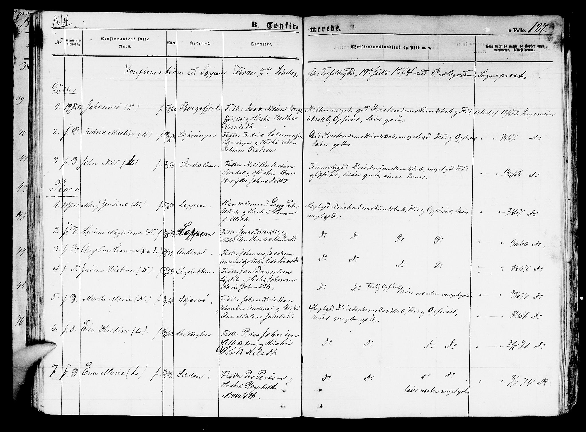 Loppa sokneprestkontor, SATØ/S-1339/H/Hb/L0002klokker: Parish register (copy) no. 2, 1850-1880, p. 127
