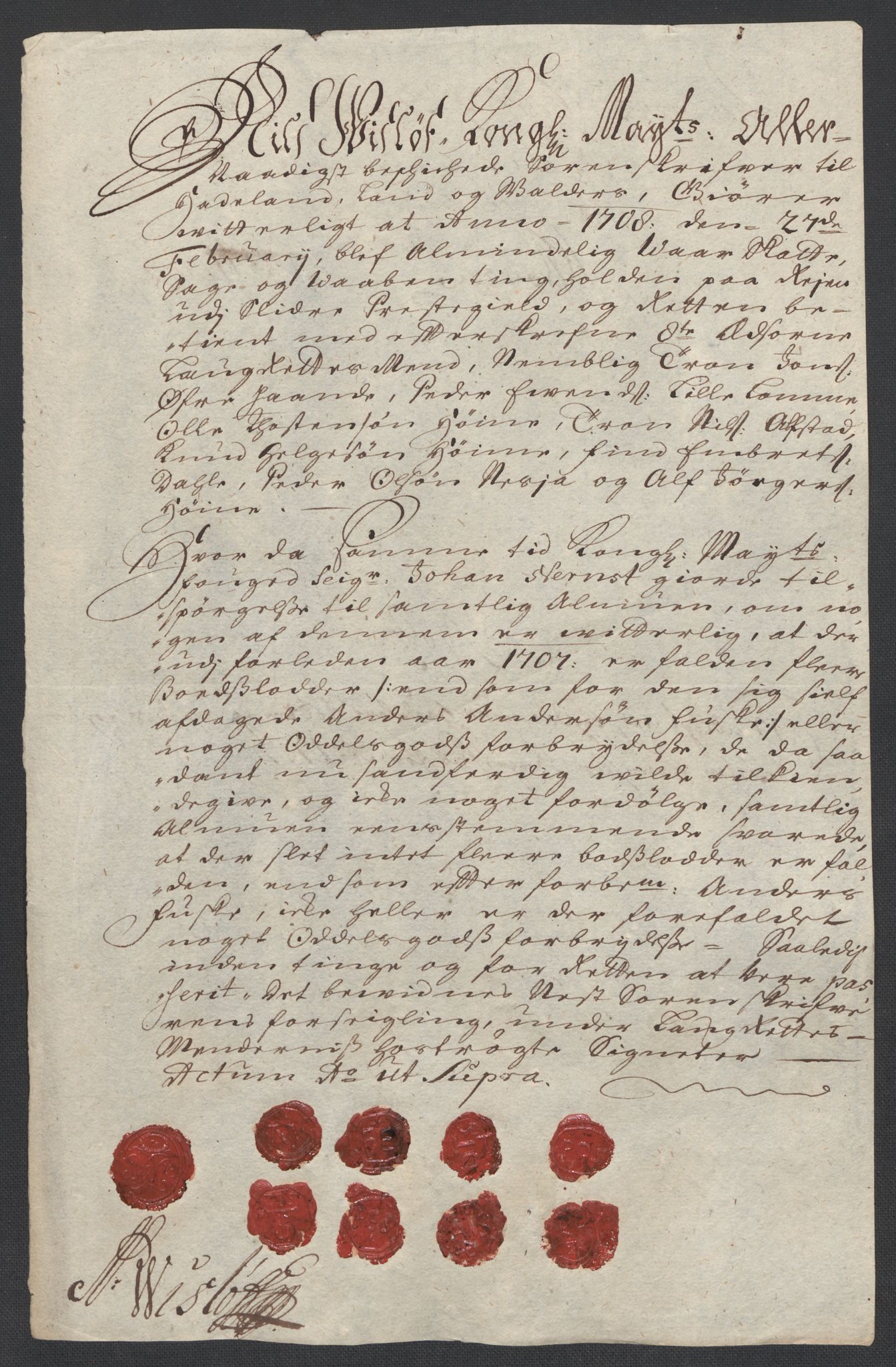 Rentekammeret inntil 1814, Reviderte regnskaper, Fogderegnskap, AV/RA-EA-4092/R18/L1305: Fogderegnskap Hadeland, Toten og Valdres, 1707-1708, p. 30