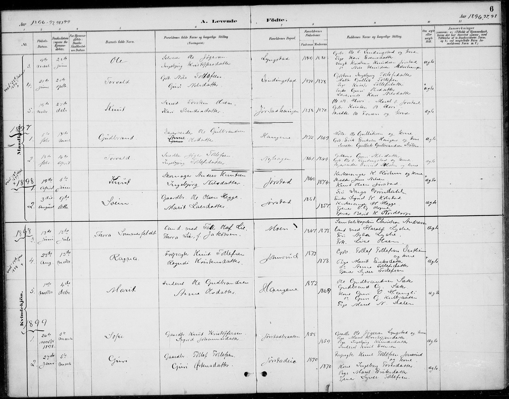 Øystre Slidre prestekontor, SAH/PREST-138/H/Ha/Haa/L0005: Parish register (official) no. 5, 1887-1916, p. 6