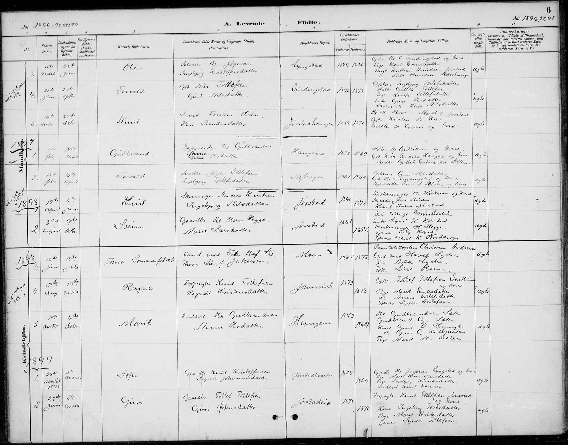 Øystre Slidre prestekontor, AV/SAH-PREST-138/H/Ha/Haa/L0005: Parish register (official) no. 5, 1887-1916, p. 6
