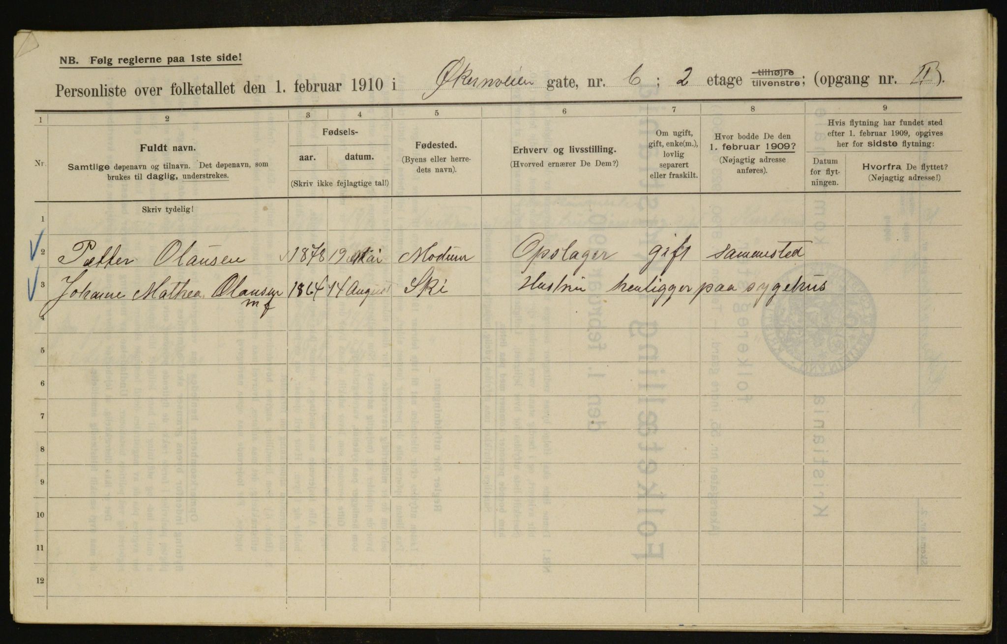 OBA, Municipal Census 1910 for Kristiania, 1910, p. 122071