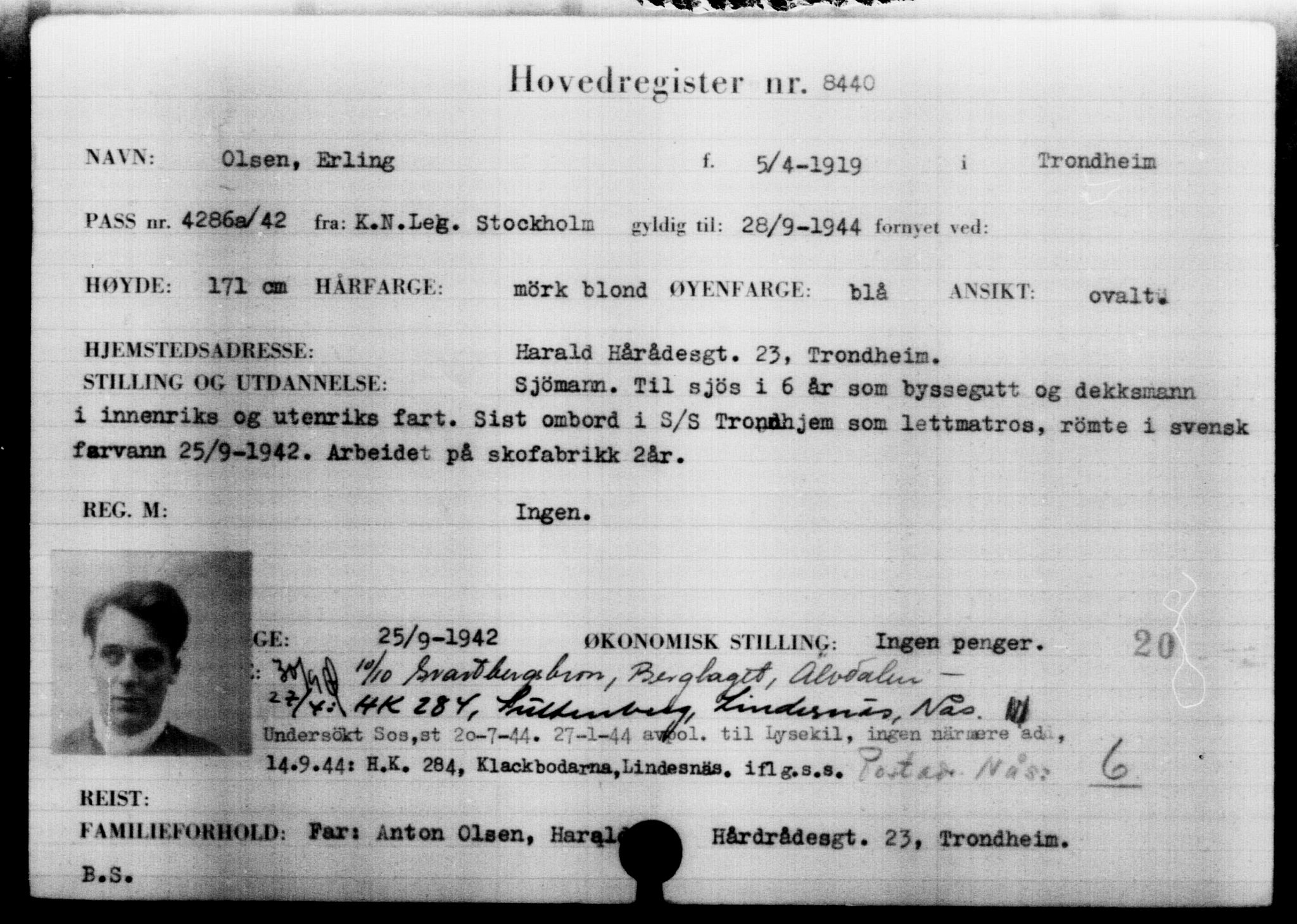 Utenriksstasjonene, Legasjonen i Stockholm, Flyktningkontoret, AV/RA-S-6753/V/Va/L0005: Kjesäterkartoteket, flyktninger med registreringsnr. 6600-9417, 1940-1945, p. 2146