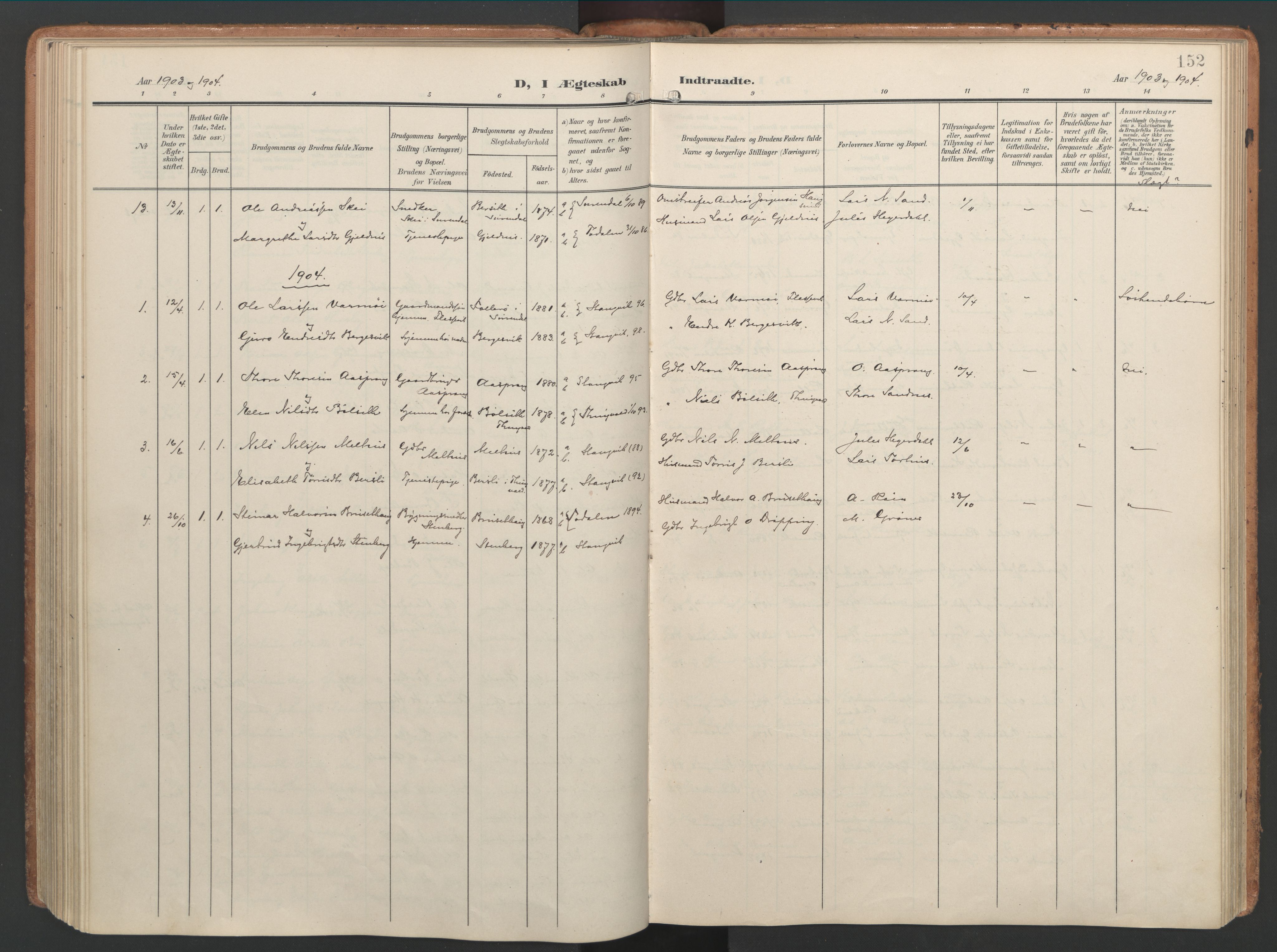 Ministerialprotokoller, klokkerbøker og fødselsregistre - Møre og Romsdal, AV/SAT-A-1454/592/L1030: Parish register (official) no. 592A08, 1901-1925, p. 152