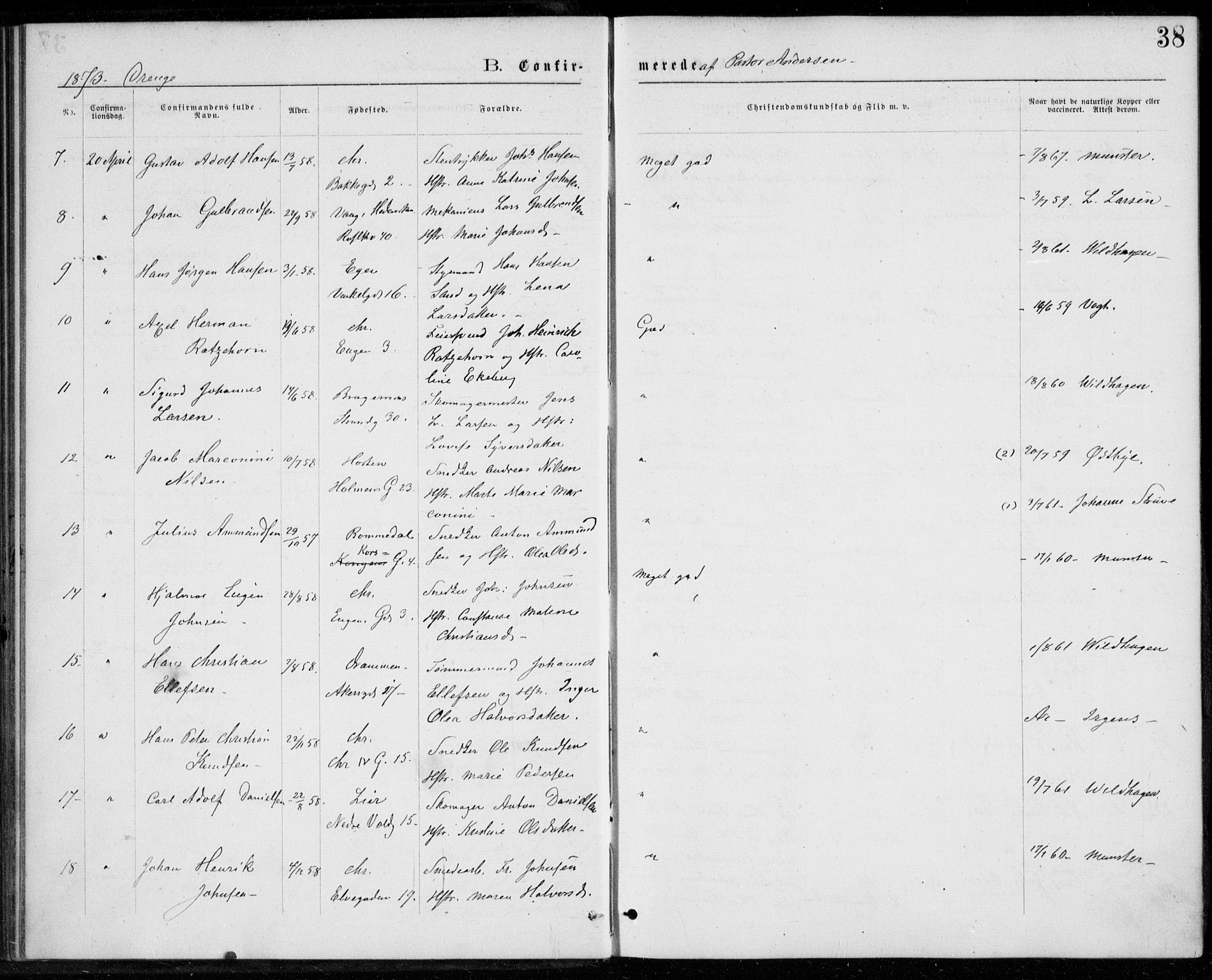 Trefoldighet prestekontor Kirkebøker, AV/SAO-A-10882/F/Fb/L0002: Parish register (official) no. II 2, 1871-1880, p. 38