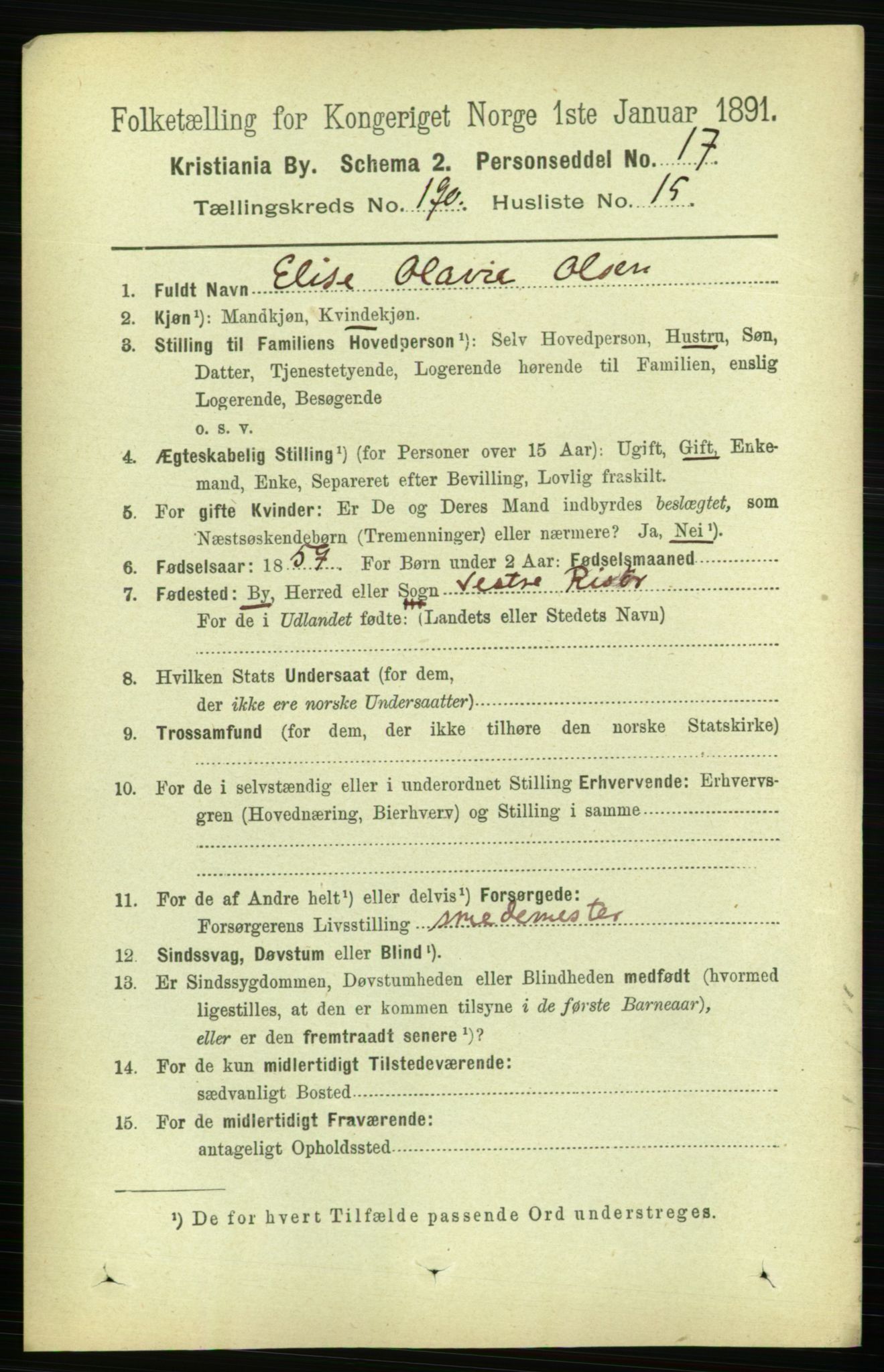 RA, 1891 census for 0301 Kristiania, 1891, p. 114245