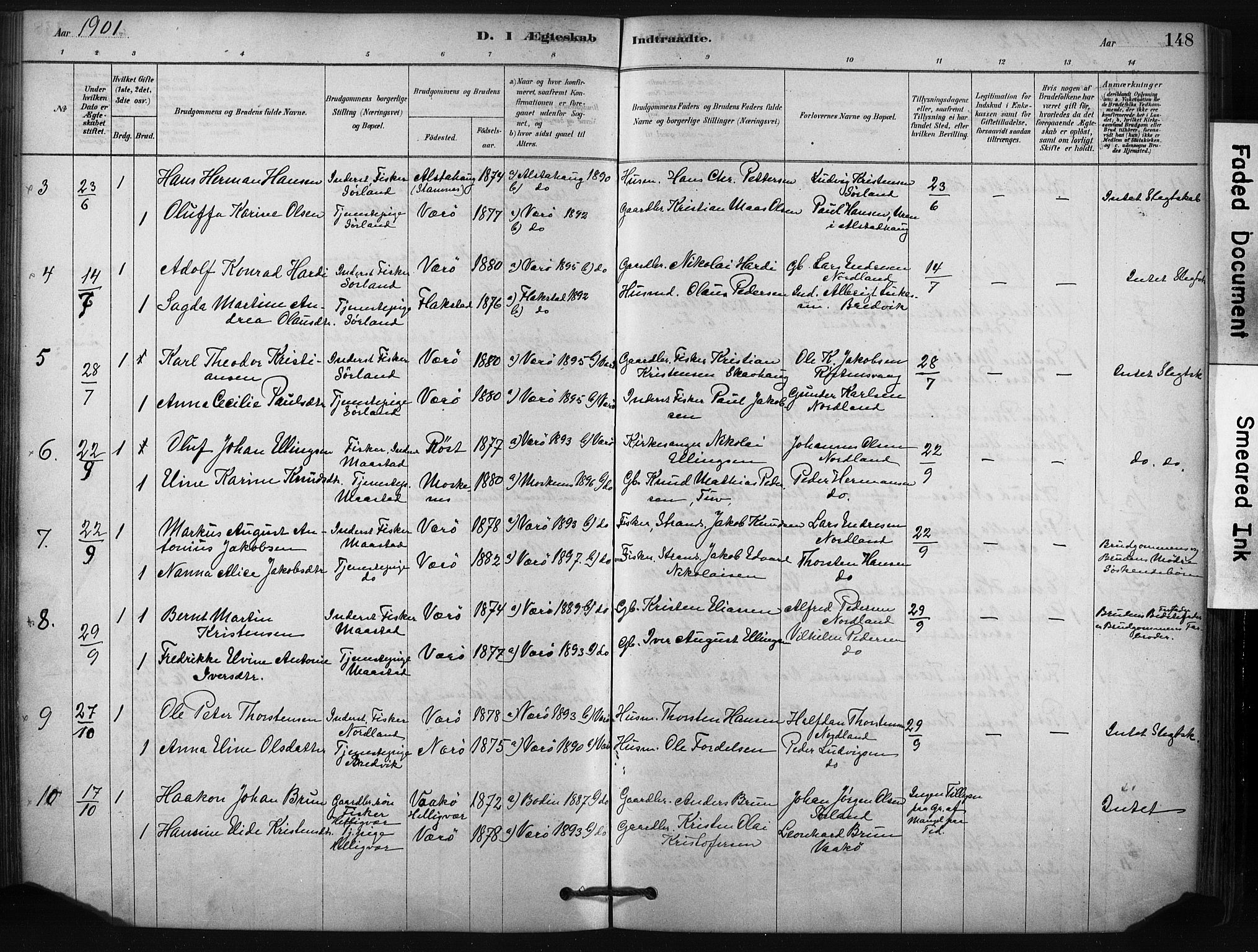 Ministerialprotokoller, klokkerbøker og fødselsregistre - Nordland, AV/SAT-A-1459/807/L0122: Parish register (official) no. 807A05, 1880-1902, p. 148