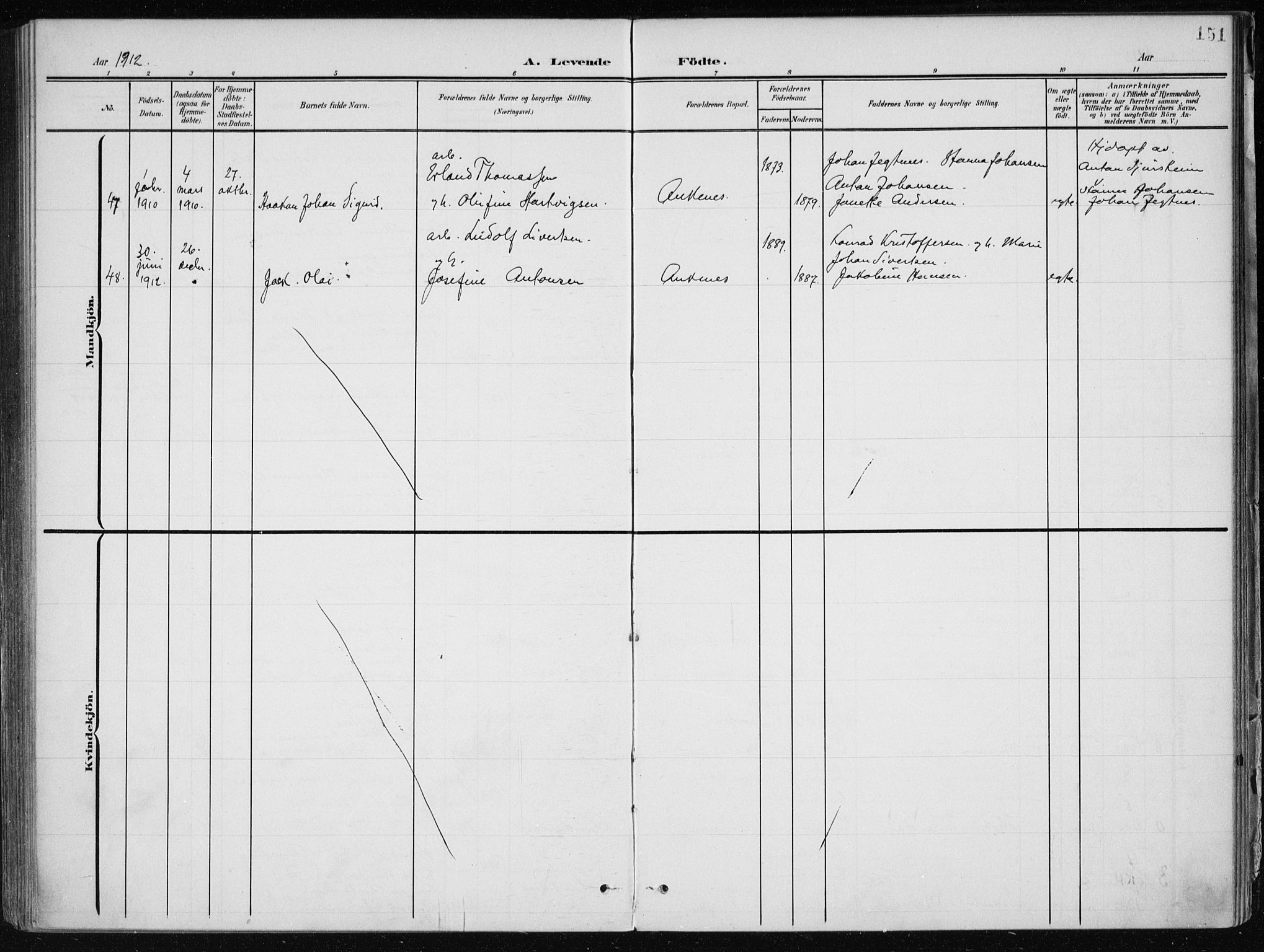 Ministerialprotokoller, klokkerbøker og fødselsregistre - Nordland, SAT/A-1459/866/L0941: Parish register (official) no. 866A04, 1901-1917, p. 151