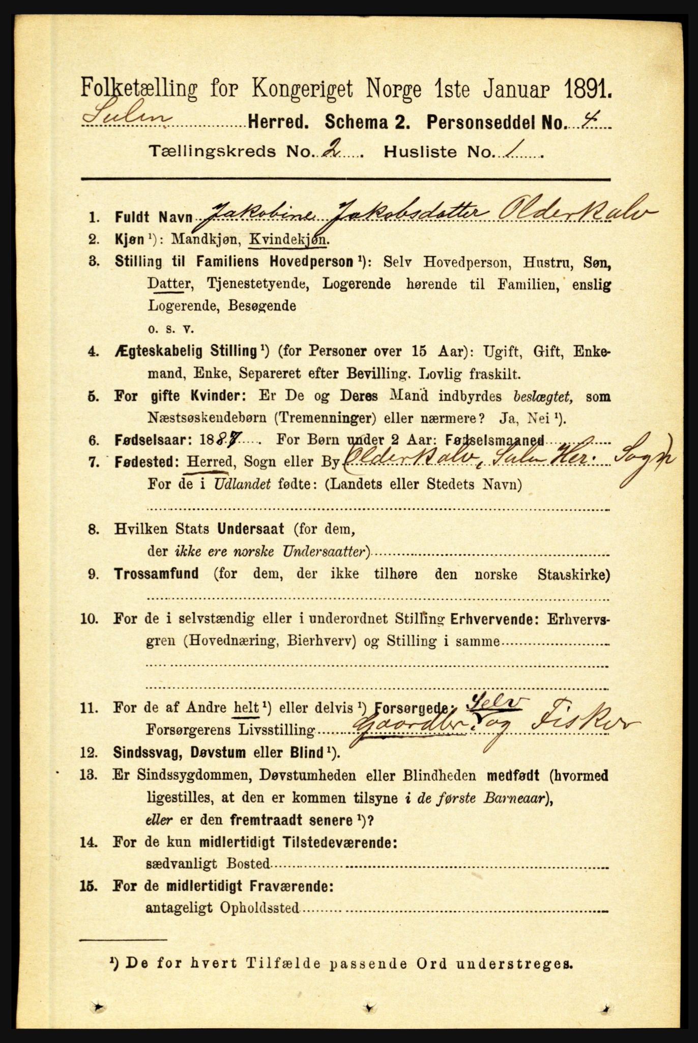 RA, 1891 census for 1412 Solund, 1891, p. 615