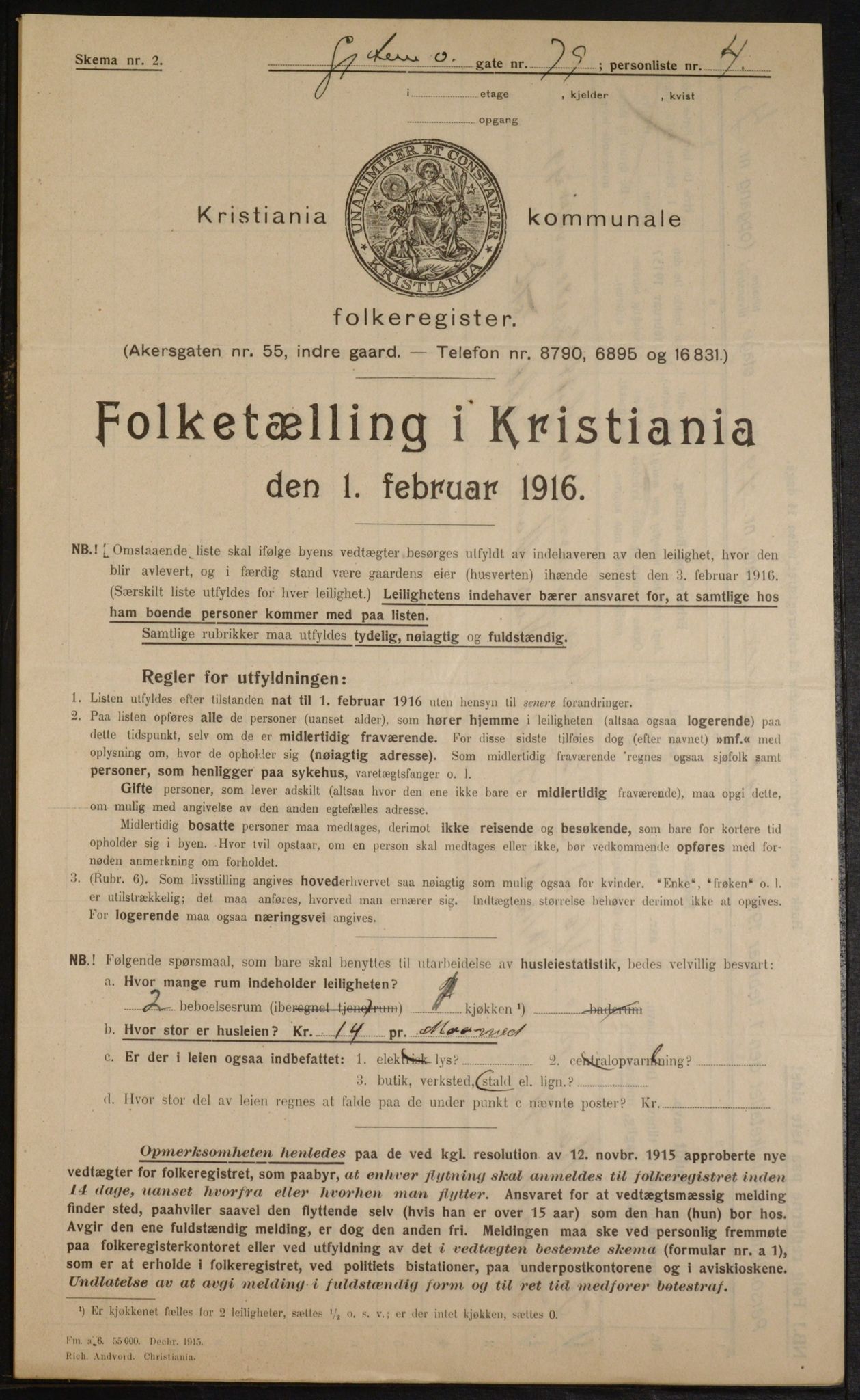 OBA, Municipal Census 1916 for Kristiania, 1916, p. 29643