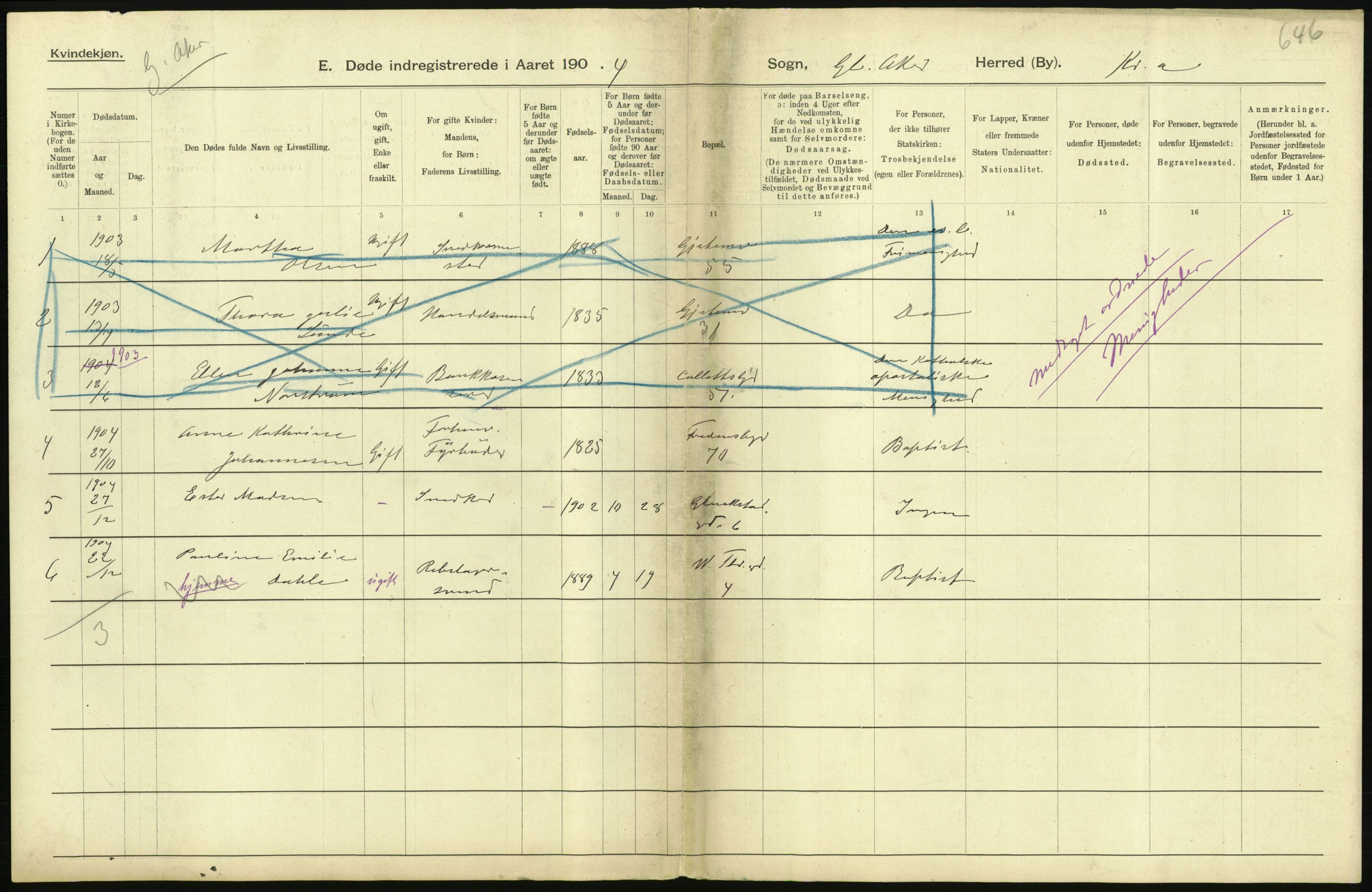 Statistisk sentralbyrå, Sosiodemografiske emner, Befolkning, AV/RA-S-2228/D/Df/Dfa/Dfab/L0004: Kristiania: Gifte, døde, 1904, p. 355