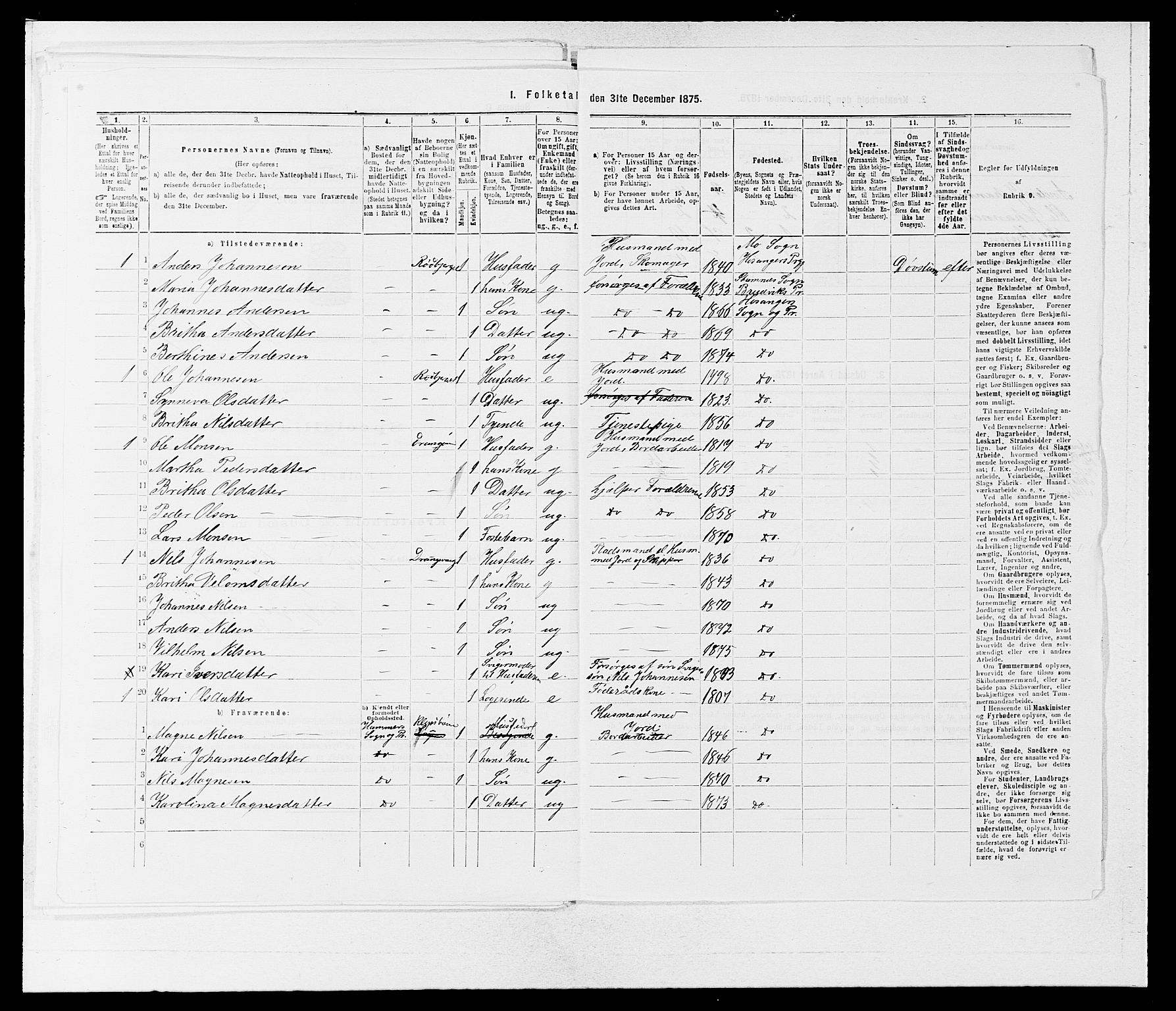 SAB, 1875 census for 1253P Hosanger, 1875, p. 418