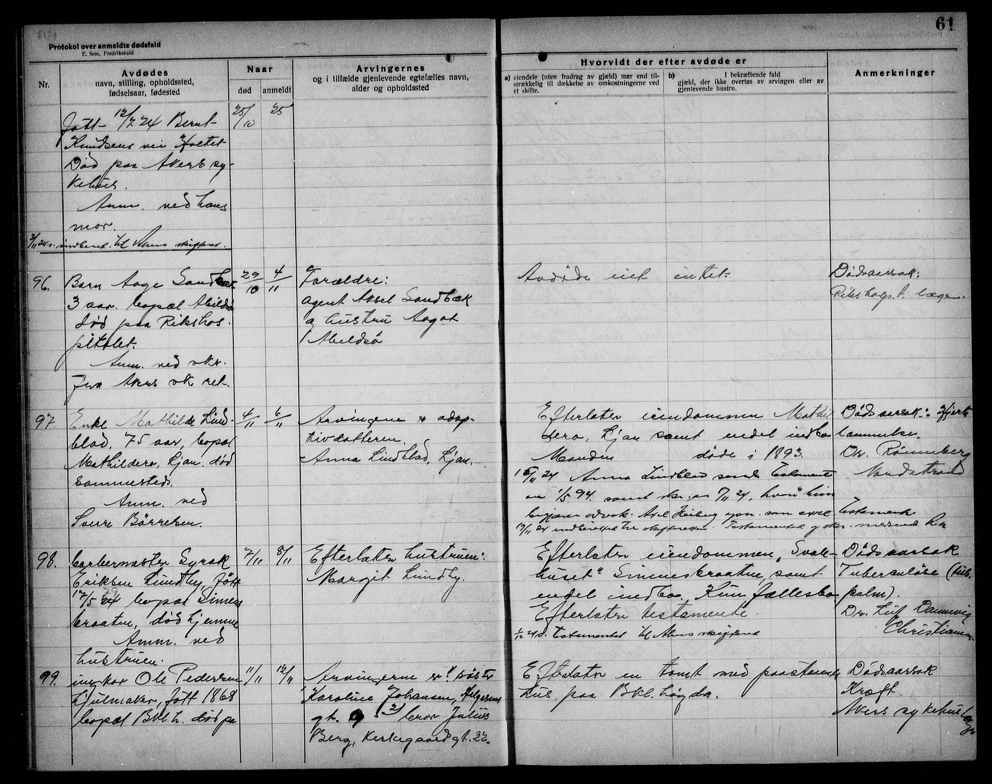 Aker kriminaldommer, skifte- og auksjonsforvalterembete, AV/SAO-A-10452/H/Hb/Hba/Hbad/L0001: Dødsfallsprotokoll for Nordstrand, 1922-1929, p. 61