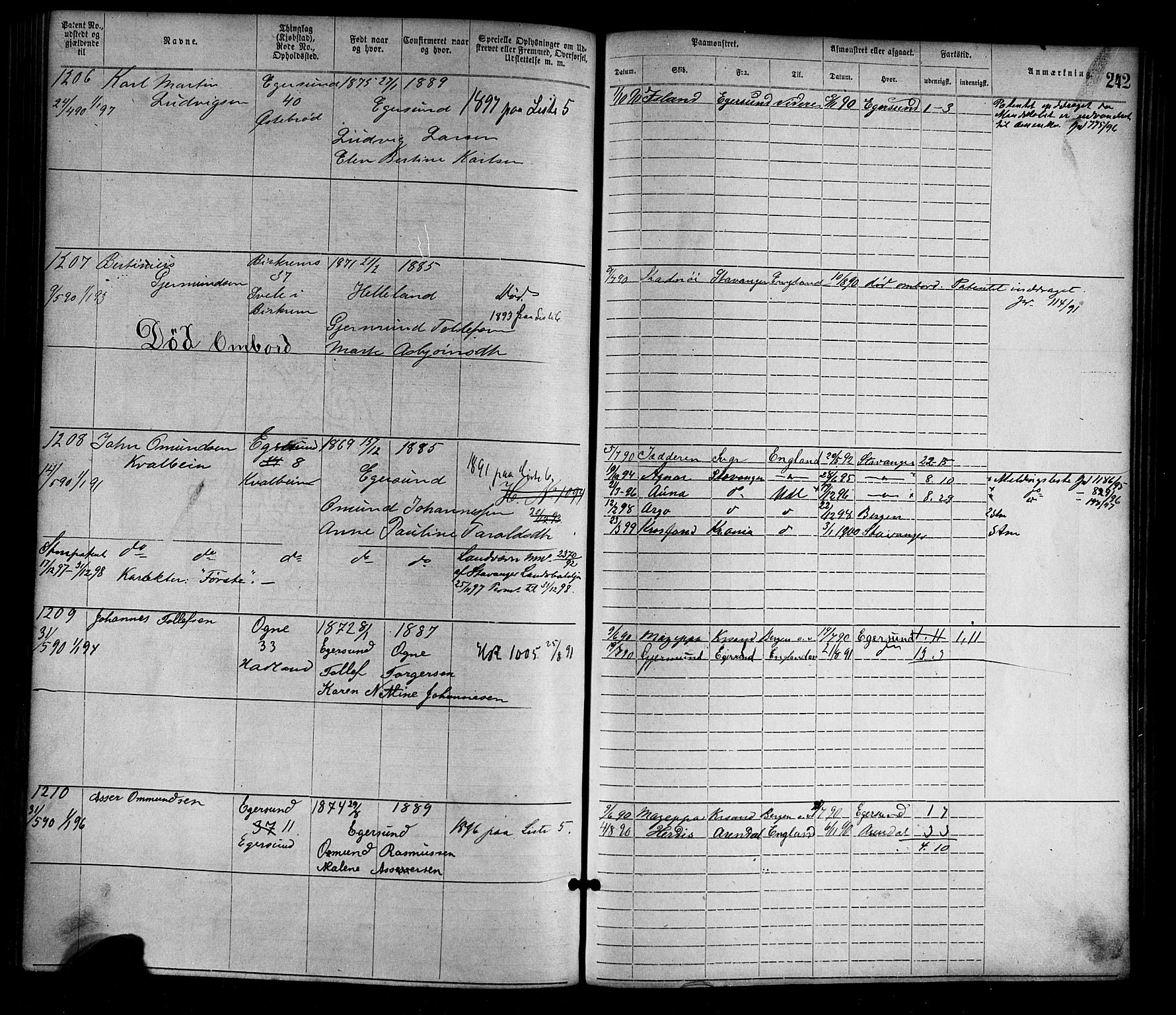 Egersund mønstringskrets, SAK/2031-0019/F/Fa/L0001: Annotasjonsrulle nr 1-1440 med register, O-1, 1869-1895, p. 267