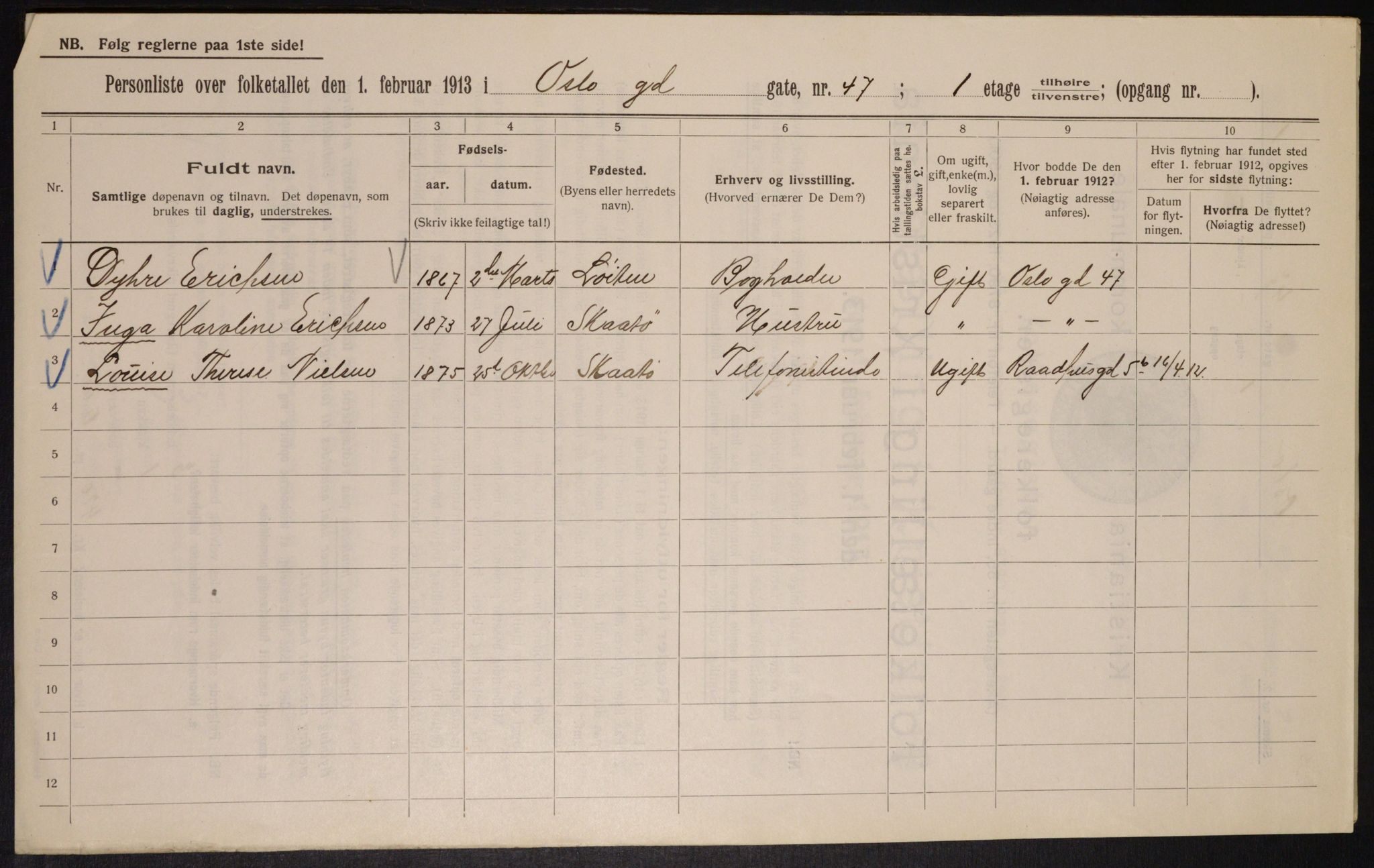 OBA, Municipal Census 1913 for Kristiania, 1913, p. 77529