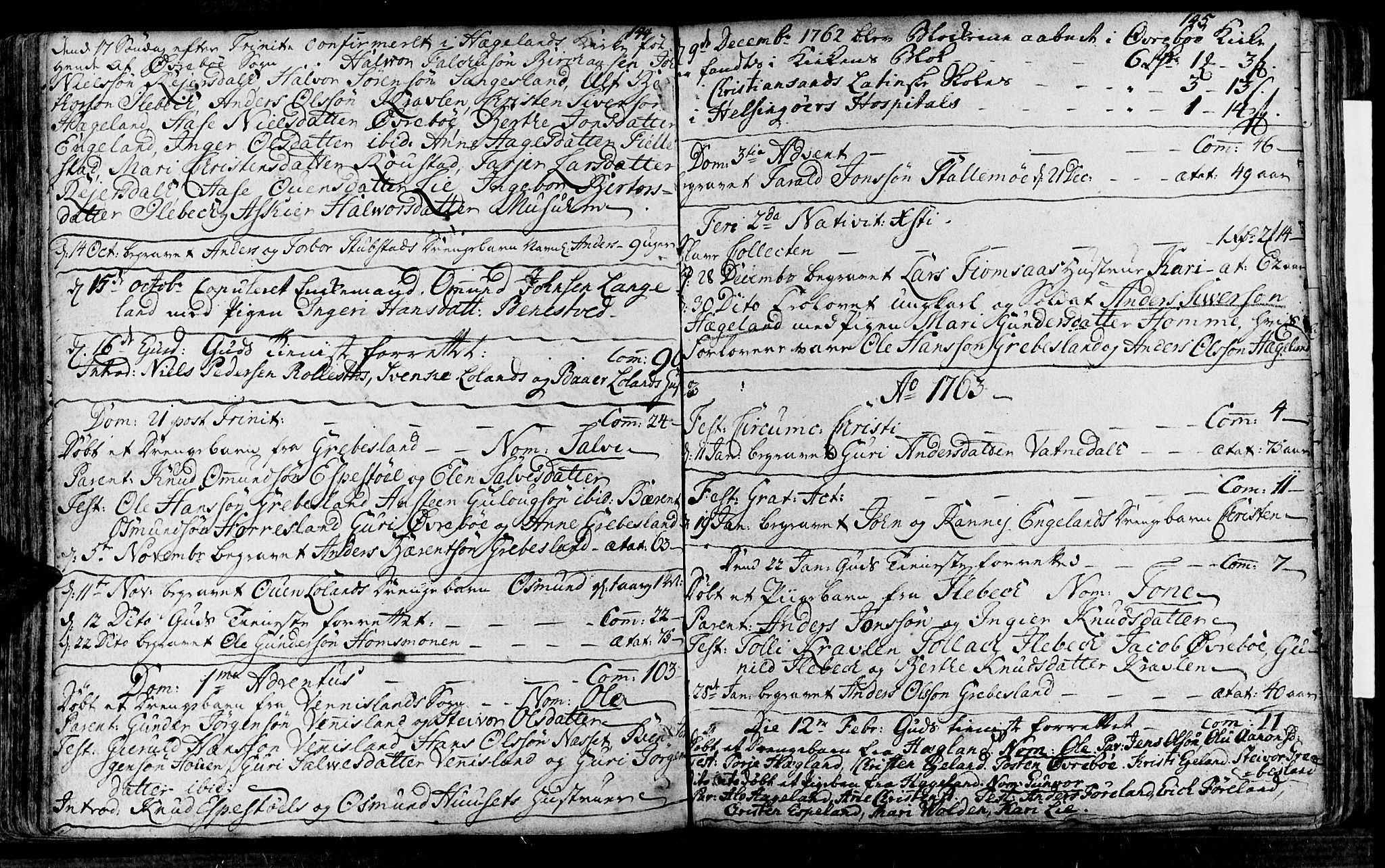 Vennesla sokneprestkontor, SAK/1111-0045/Fa/Fac/L0001: Parish register (official) no. A 1, 1743-1784, p. 144-145