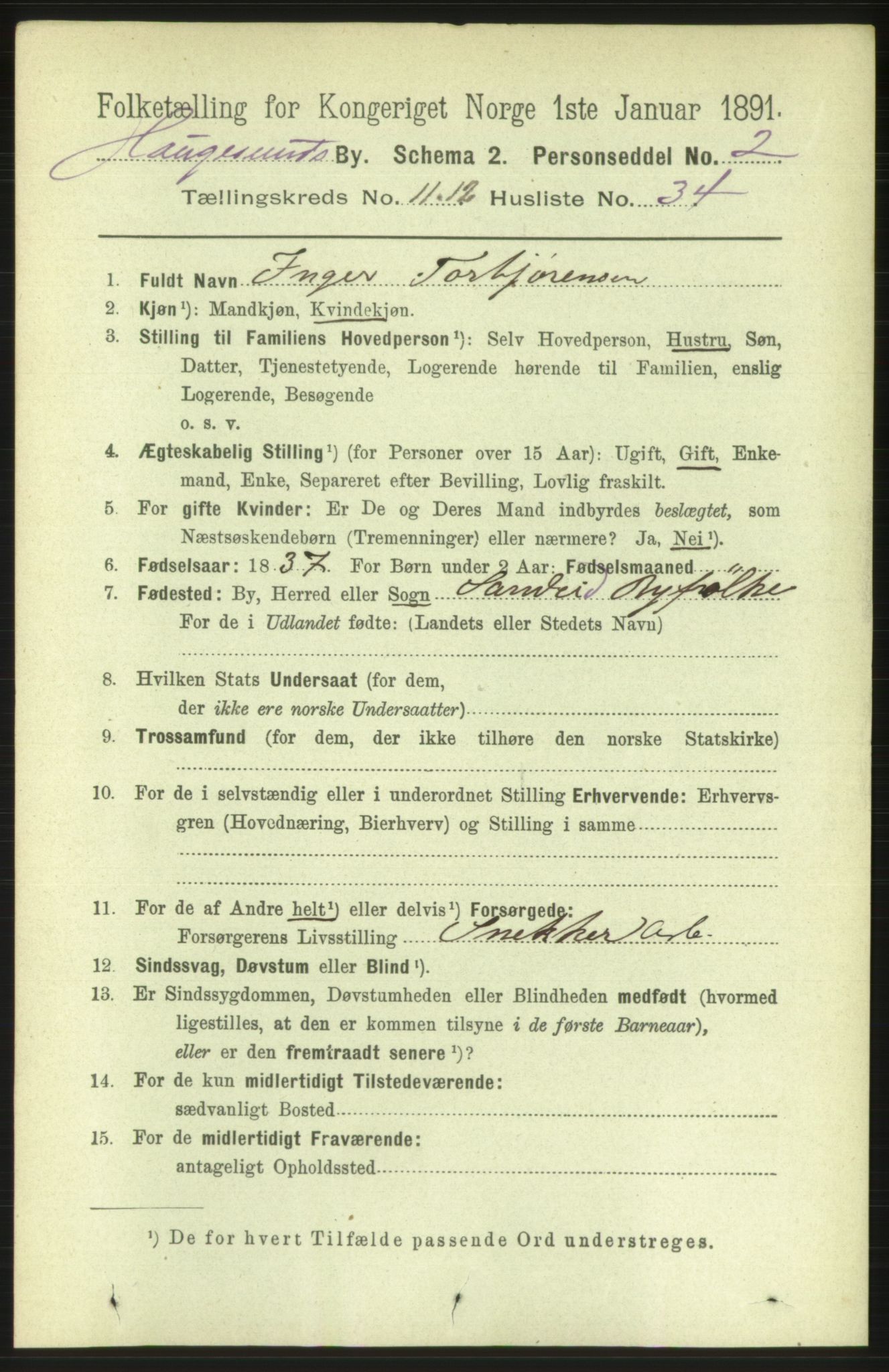 RA, 1891 census for 1106 Haugesund, 1891, p. 4340
