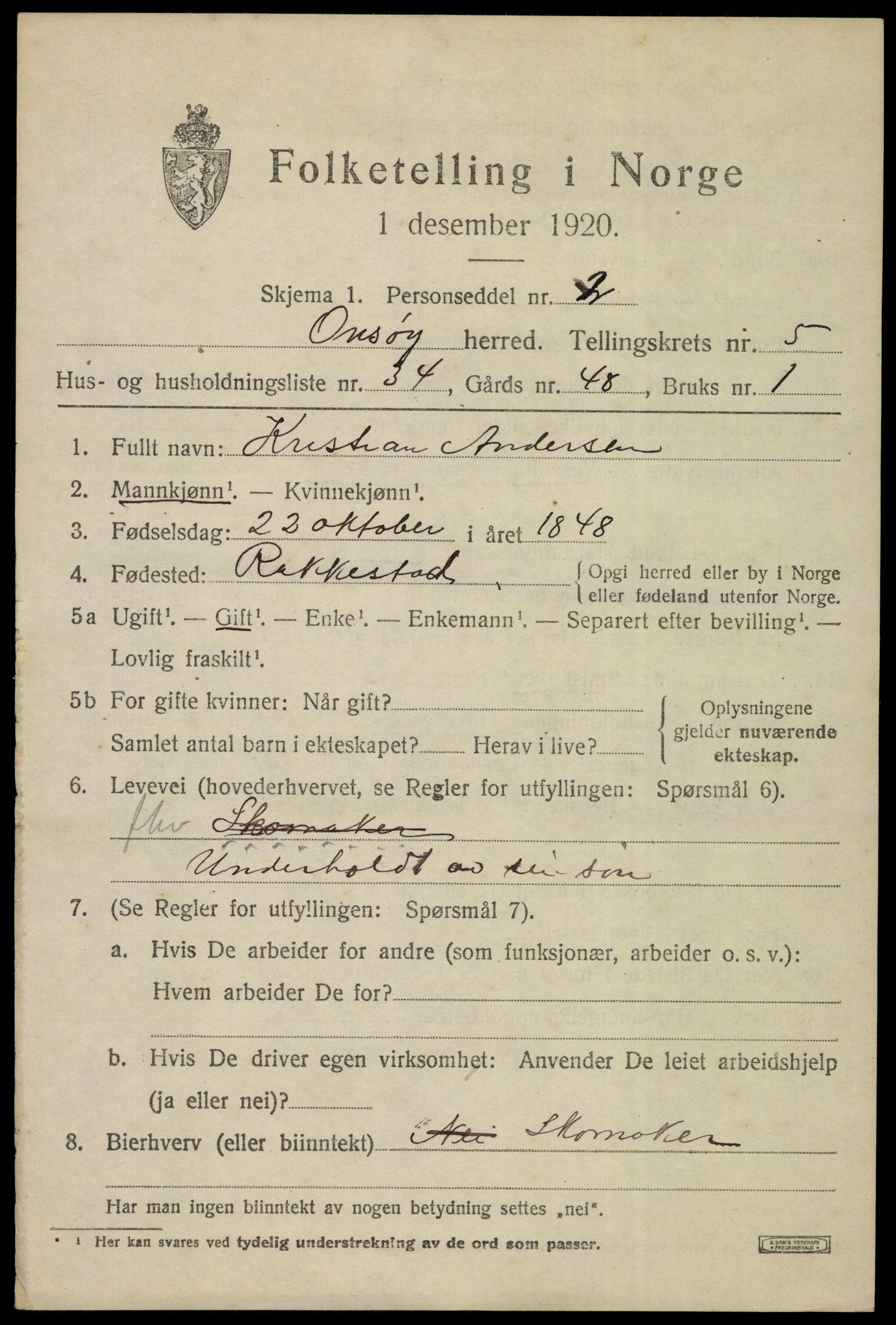 SAO, 1920 census for Onsøy, 1920, p. 6892