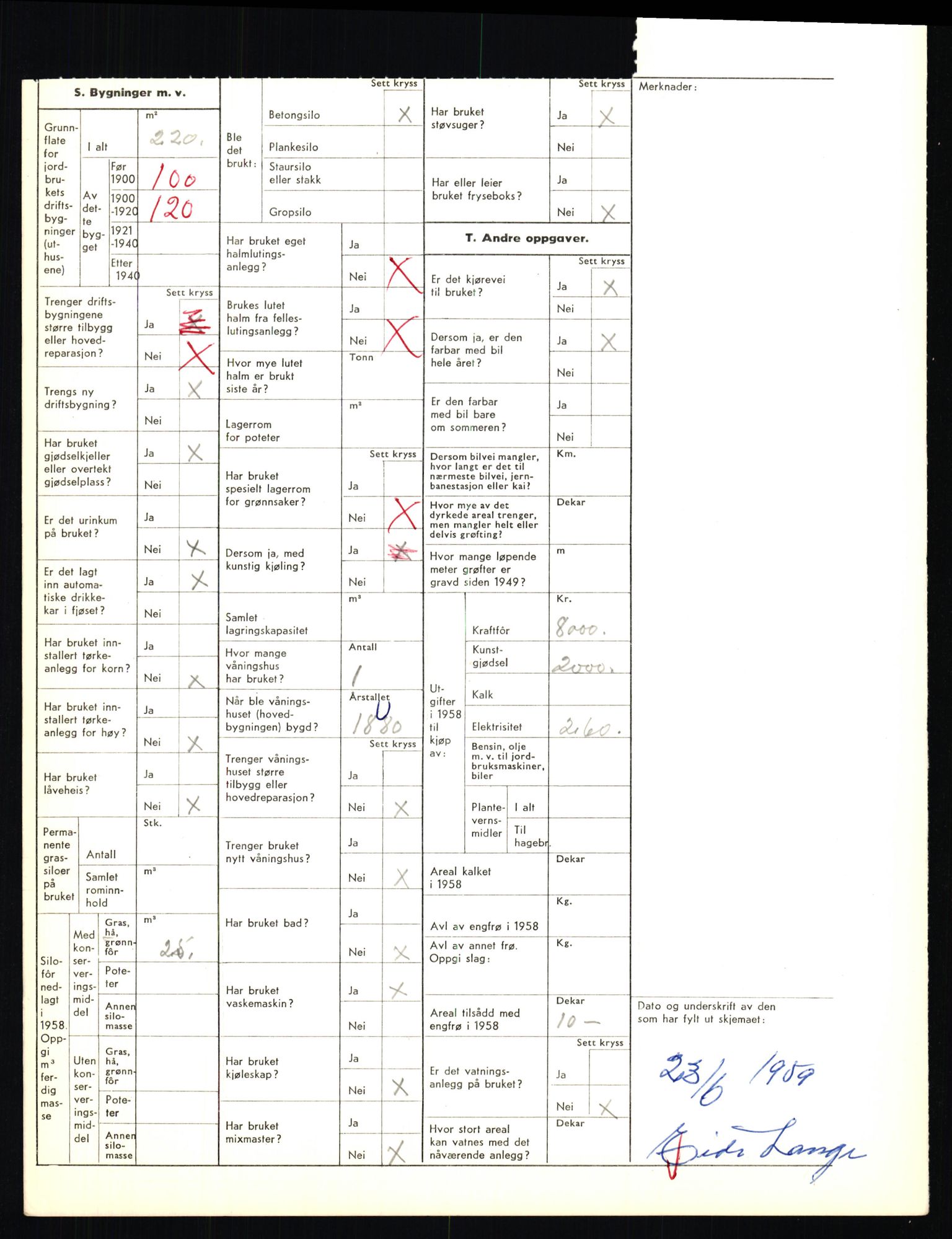 Statistisk sentralbyrå, Næringsøkonomiske emner, Jordbruk, skogbruk, jakt, fiske og fangst, AV/RA-S-2234/G/Gd/L0655: Troms: 1924 Målselv (kl. 4-10), 1959, p. 2190