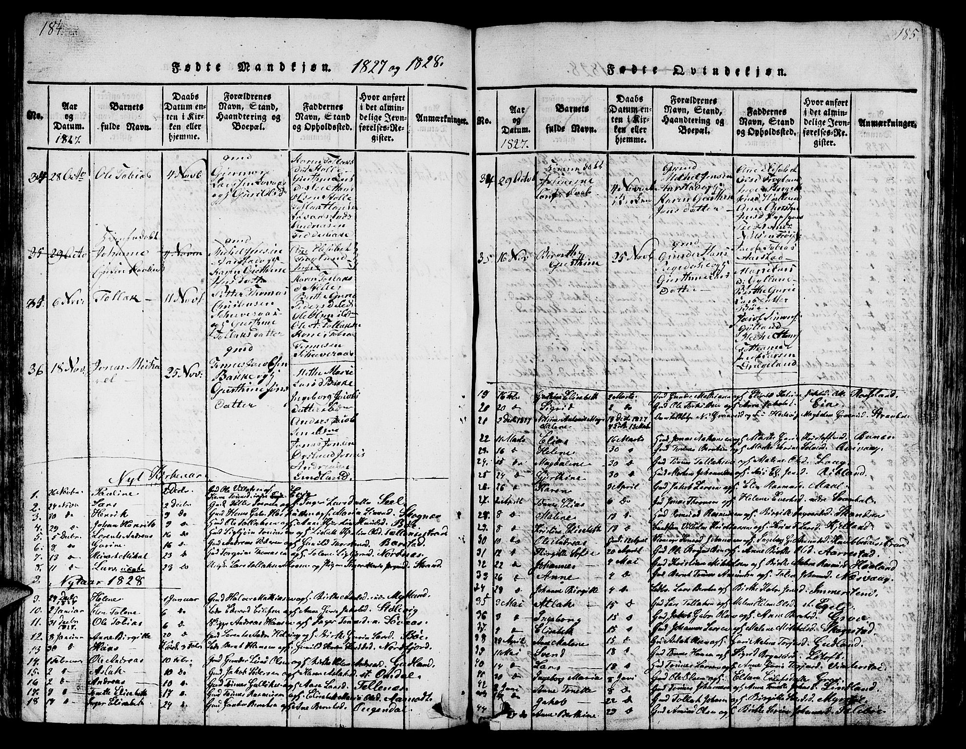 Sokndal sokneprestkontor, SAST/A-101808: Parish register (copy) no. B 1, 1815-1848, p. 184-185