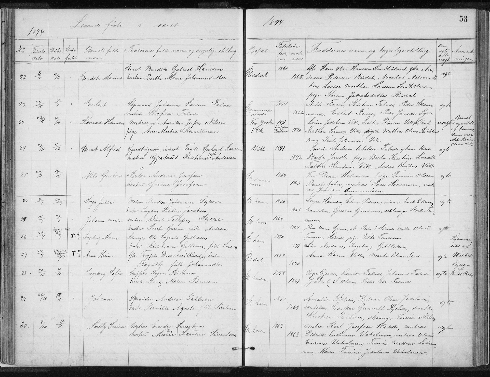Skudenes sokneprestkontor, SAST/A -101849/H/Ha/Hab/L0007: Parish register (copy) no. B 7, 1885-1899, p. 53