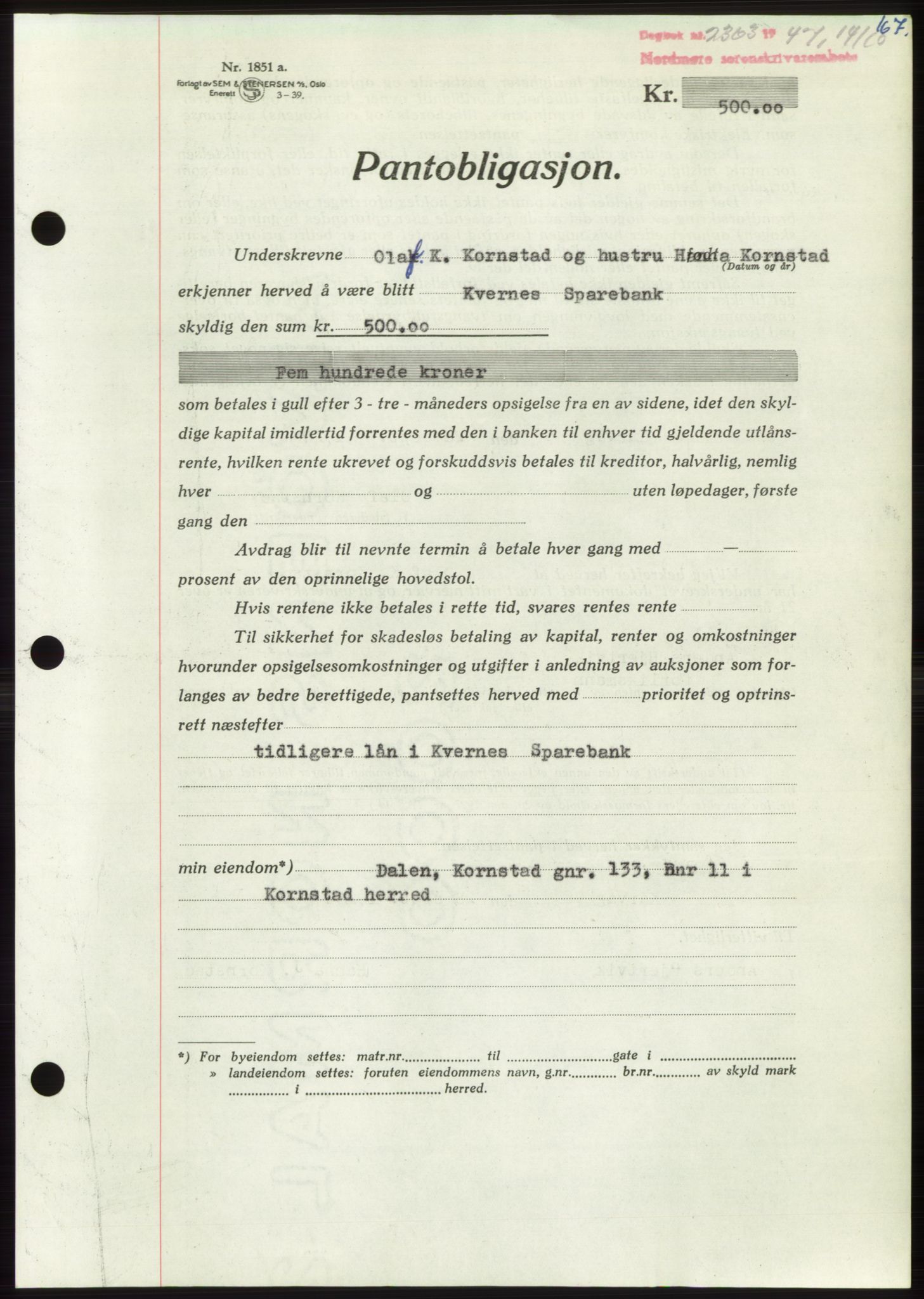 Nordmøre sorenskriveri, AV/SAT-A-4132/1/2/2Ca: Mortgage book no. B97, 1947-1948, Diary no: : 2363/1947