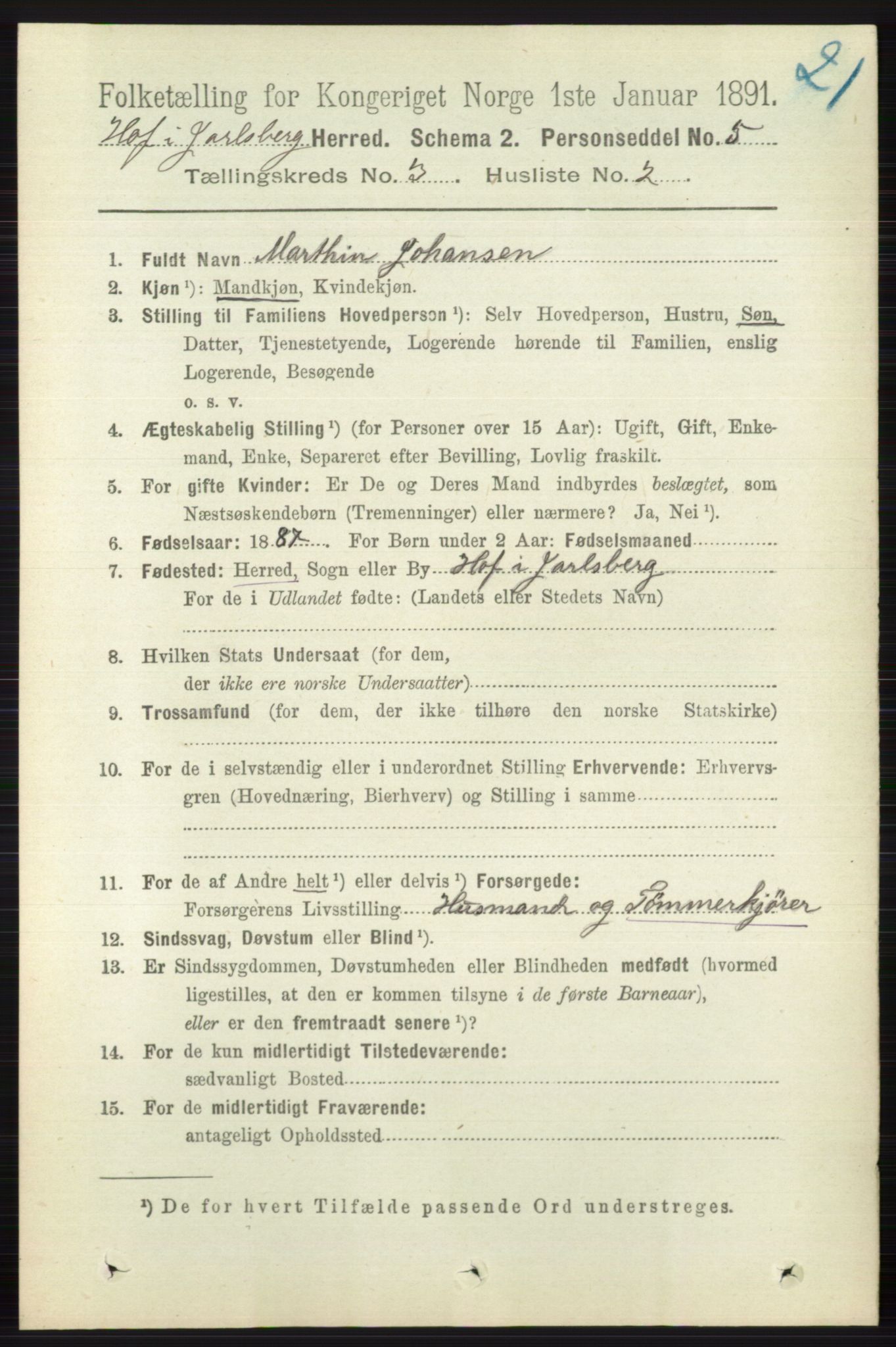 RA, 1891 census for 0714 Hof, 1891, p. 895