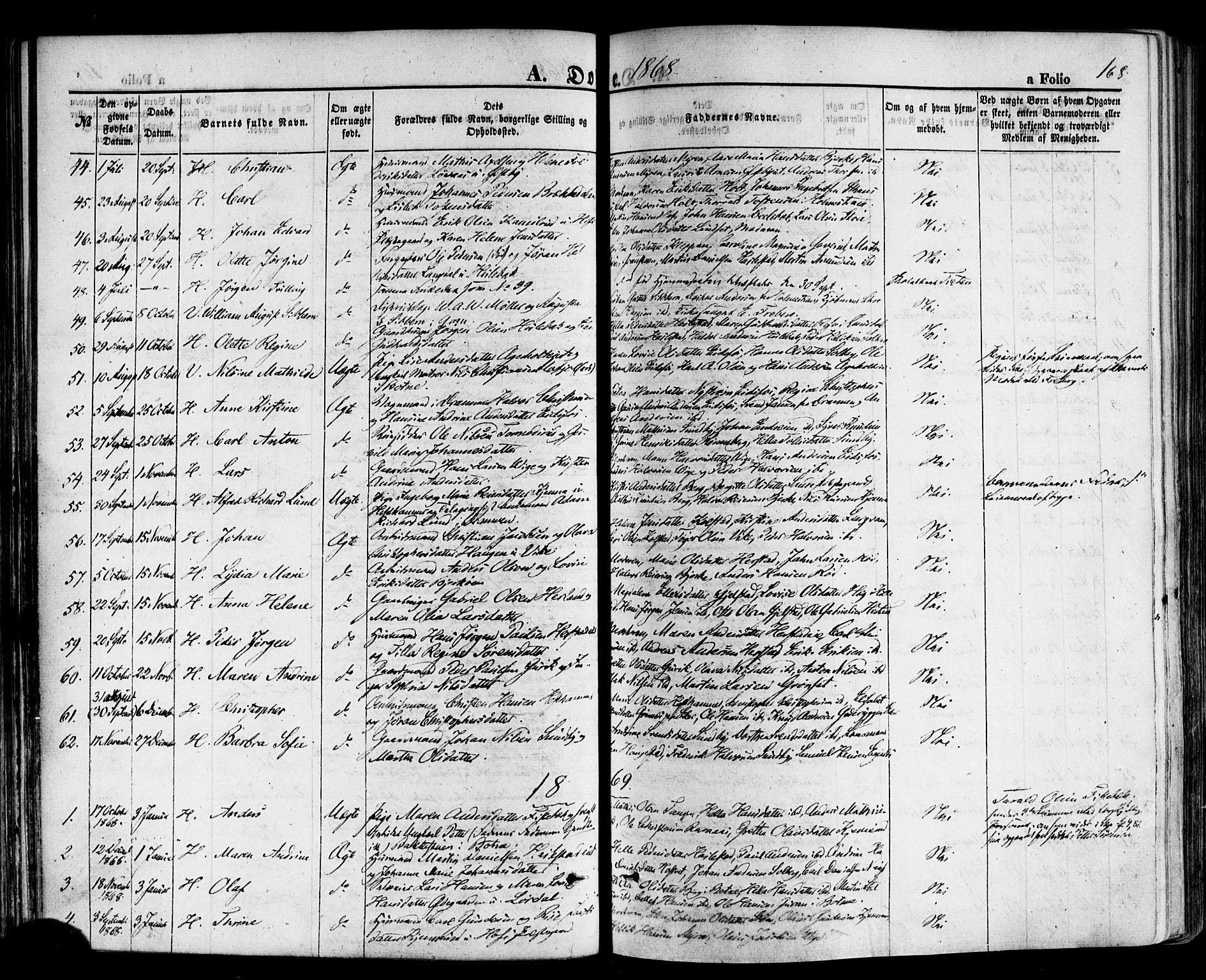 Hof kirkebøker, SAKO/A-64/F/Fa/L0006: Parish register (official) no. I 6, 1851-1877, p. 168