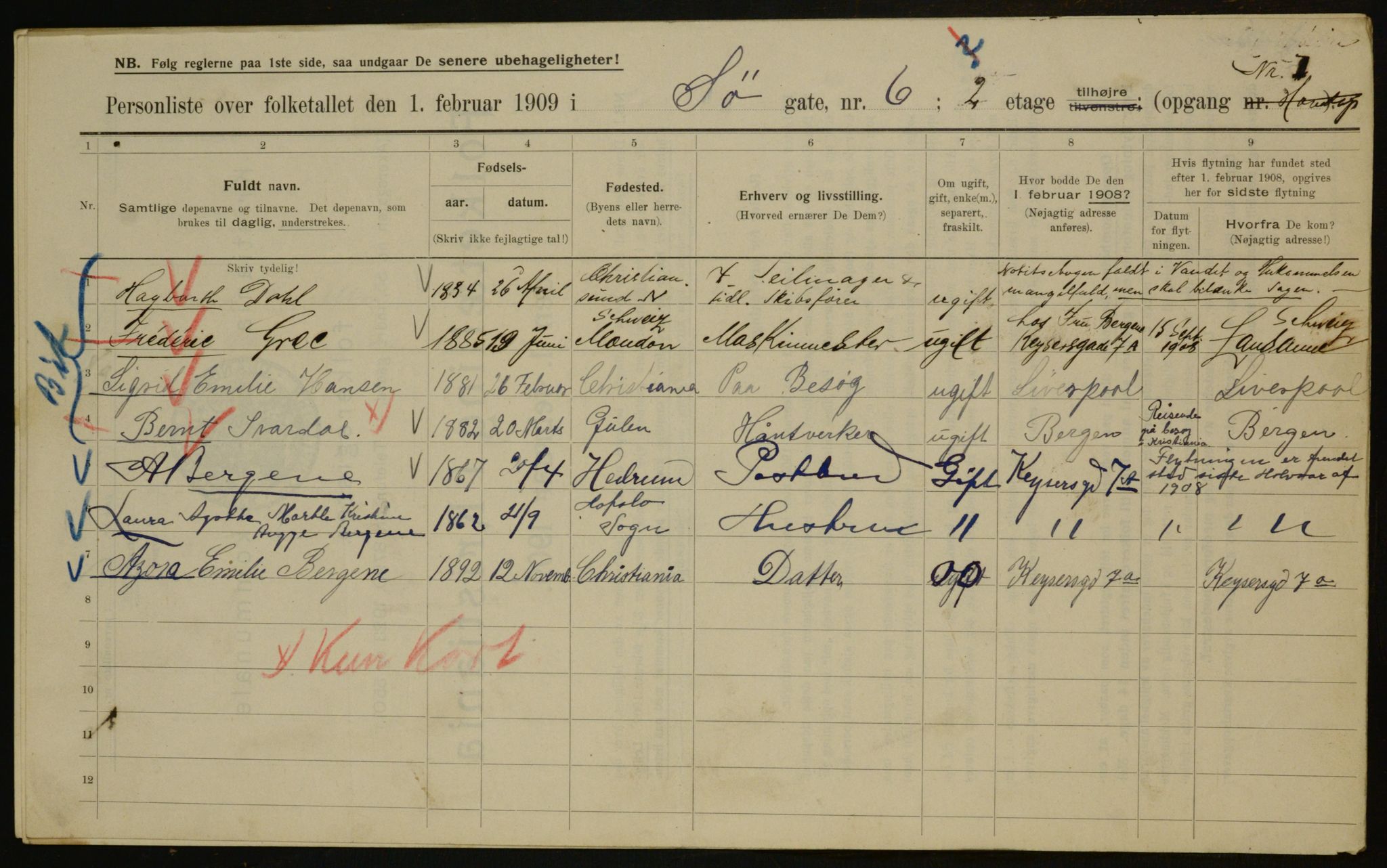 OBA, Municipal Census 1909 for Kristiania, 1909, p. 96192