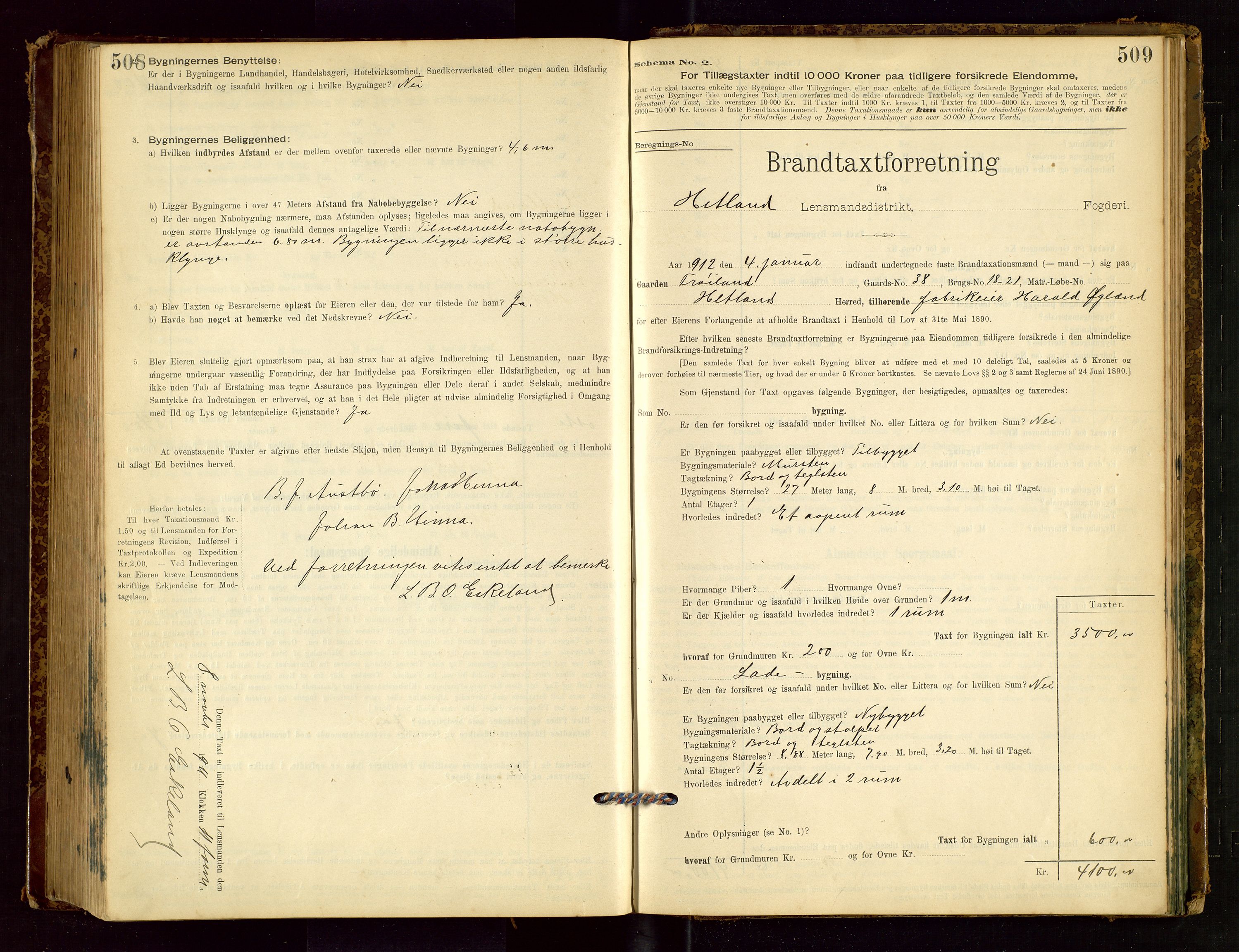 Hetland lensmannskontor, SAST/A-100101/Gob/L0001: "Brandtaxationsprotokol", 1895-1918, p. 508-509