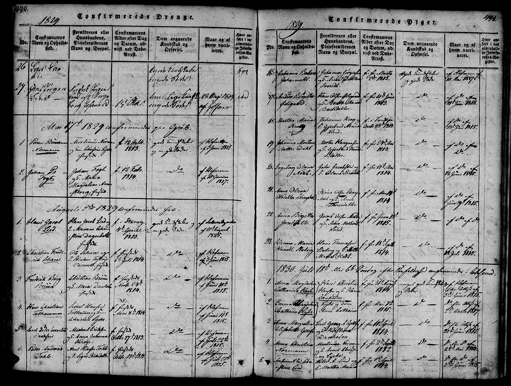 Ministerialprotokoller, klokkerbøker og fødselsregistre - Møre og Romsdal, AV/SAT-A-1454/572/L0842: Parish register (official) no. 572A05, 1819-1832, p. 490-491