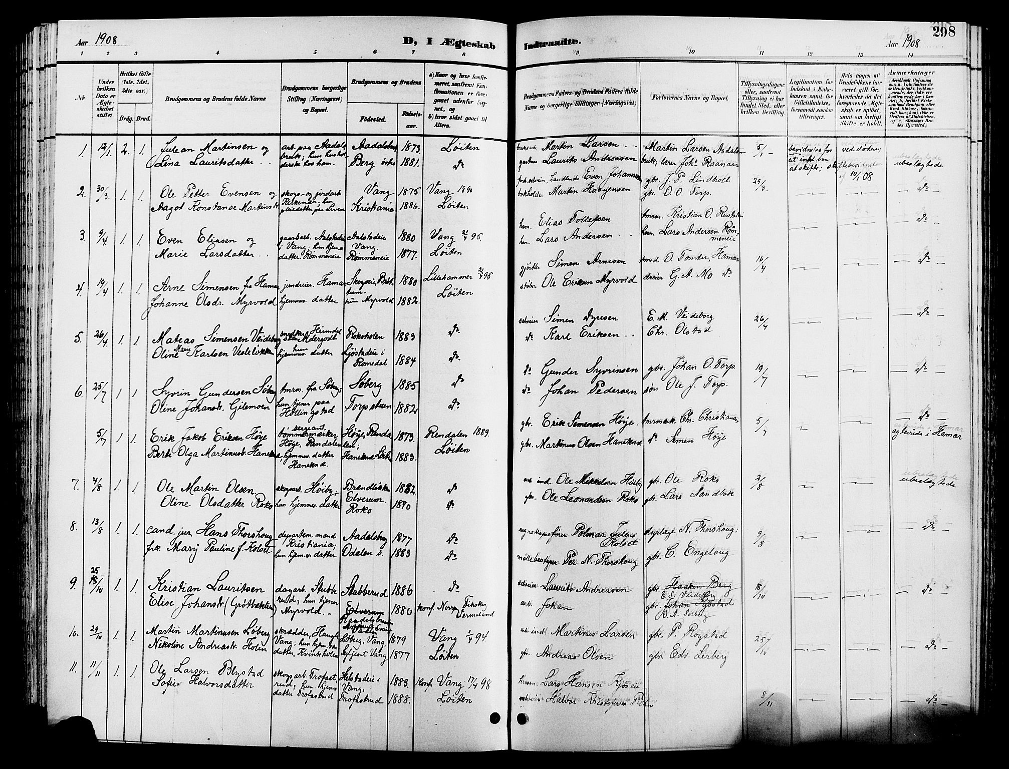 Løten prestekontor, SAH/PREST-022/L/La/L0006: Parish register (copy) no. 6, 1892-1909, p. 298