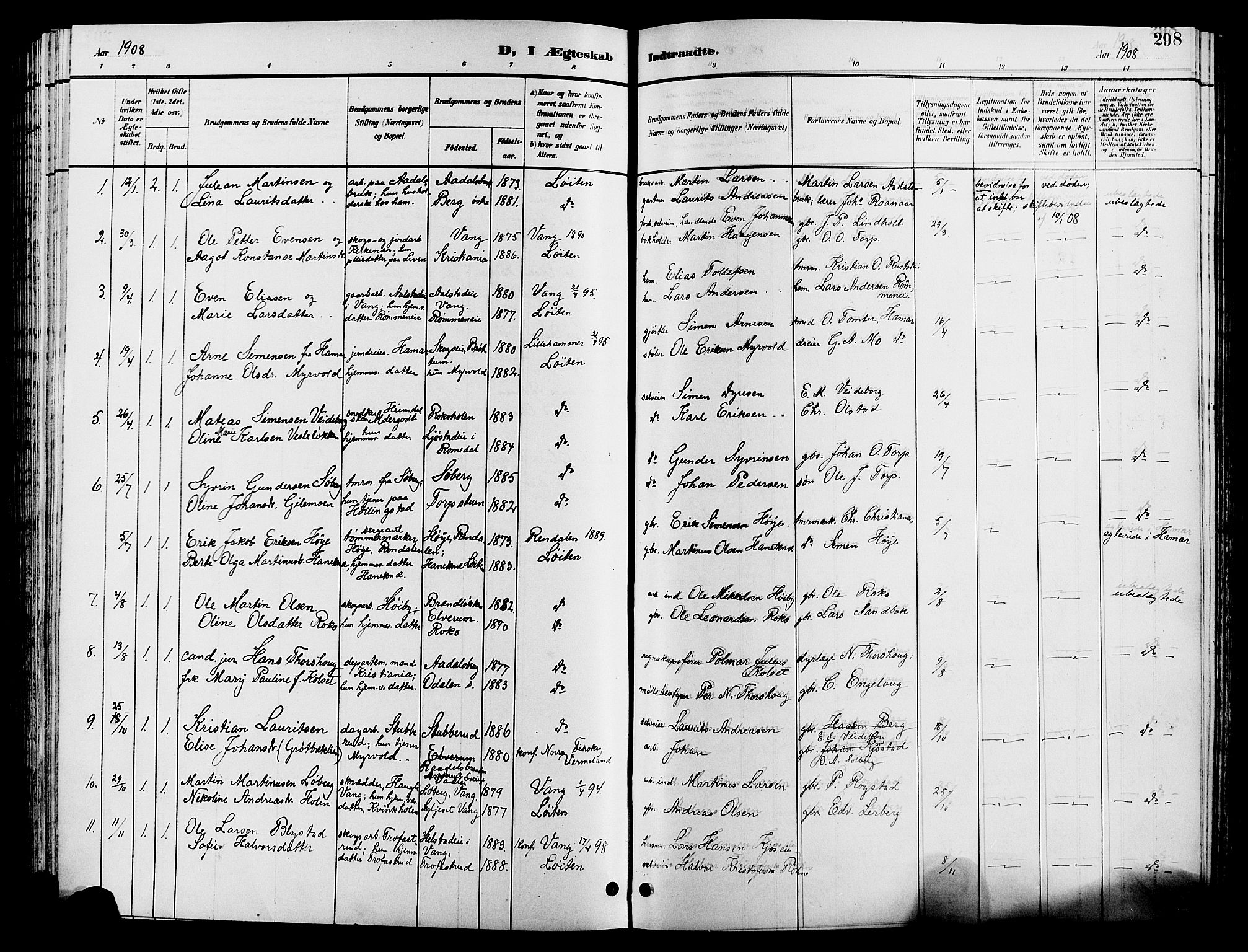 Løten prestekontor, AV/SAH-PREST-022/L/La/L0006: Parish register (copy) no. 6, 1892-1909, p. 298