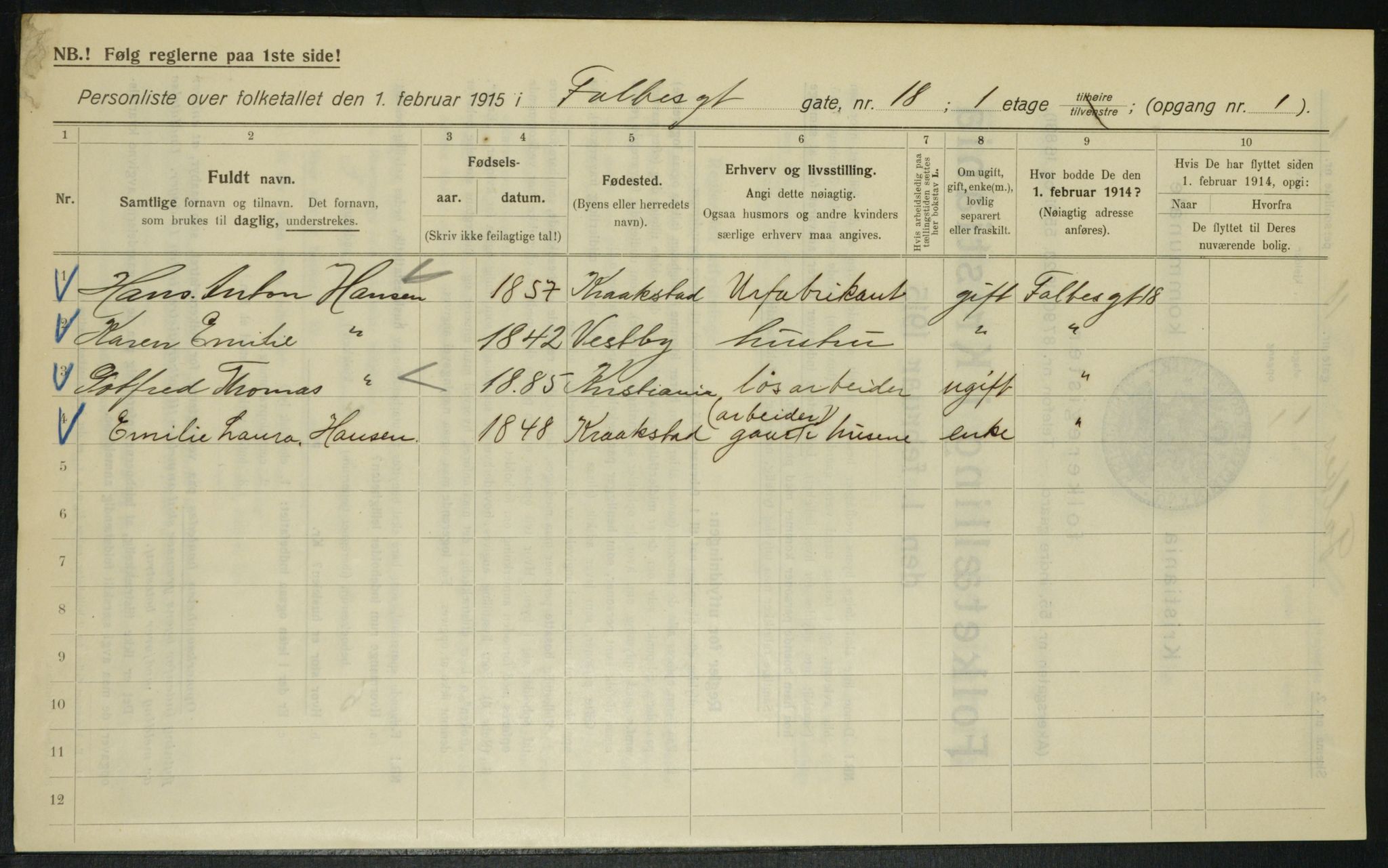 OBA, Municipal Census 1915 for Kristiania, 1915, p. 22809