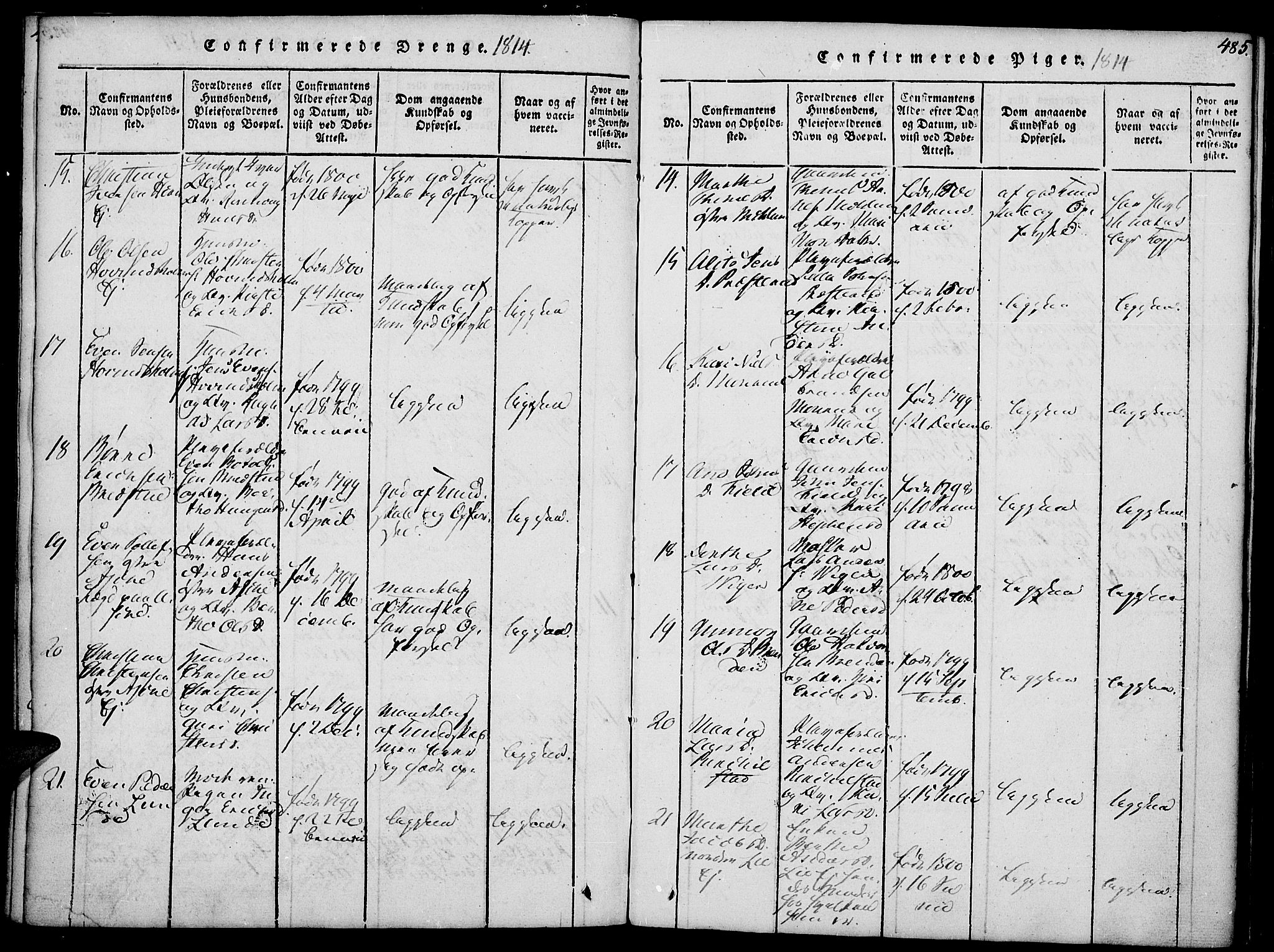 Nes prestekontor, Hedmark, AV/SAH-PREST-020/K/Ka/L0002: Parish register (official) no. 2, 1813-1827, p. 484-485