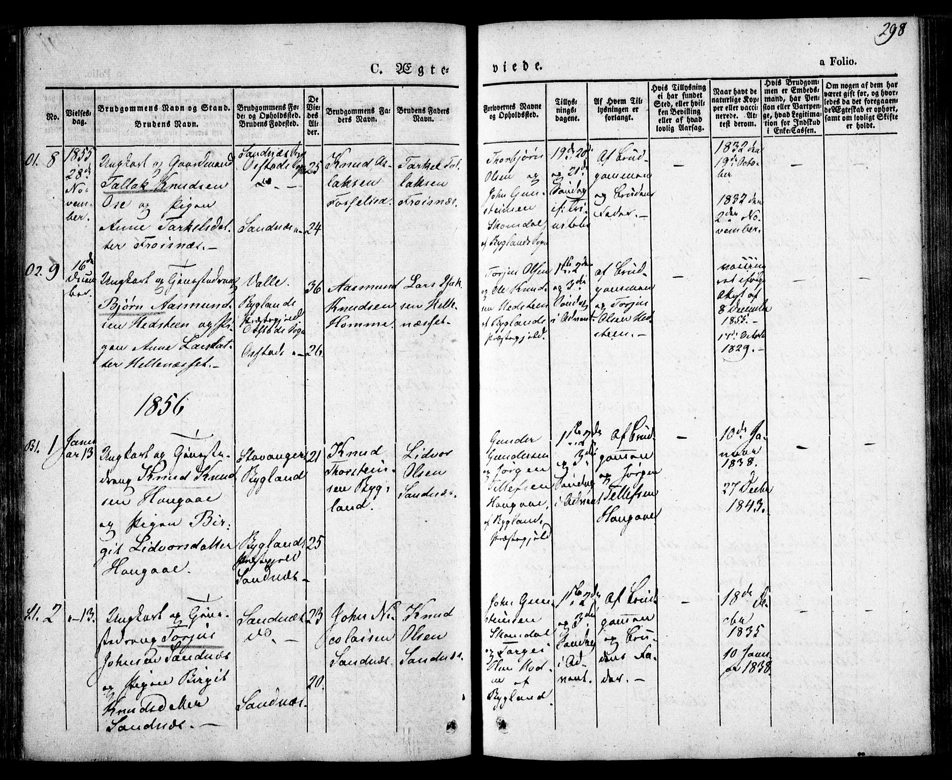 Bygland sokneprestkontor, SAK/1111-0006/F/Fa/Fab/L0004: Parish register (official) no. A 4, 1842-1858, p. 298