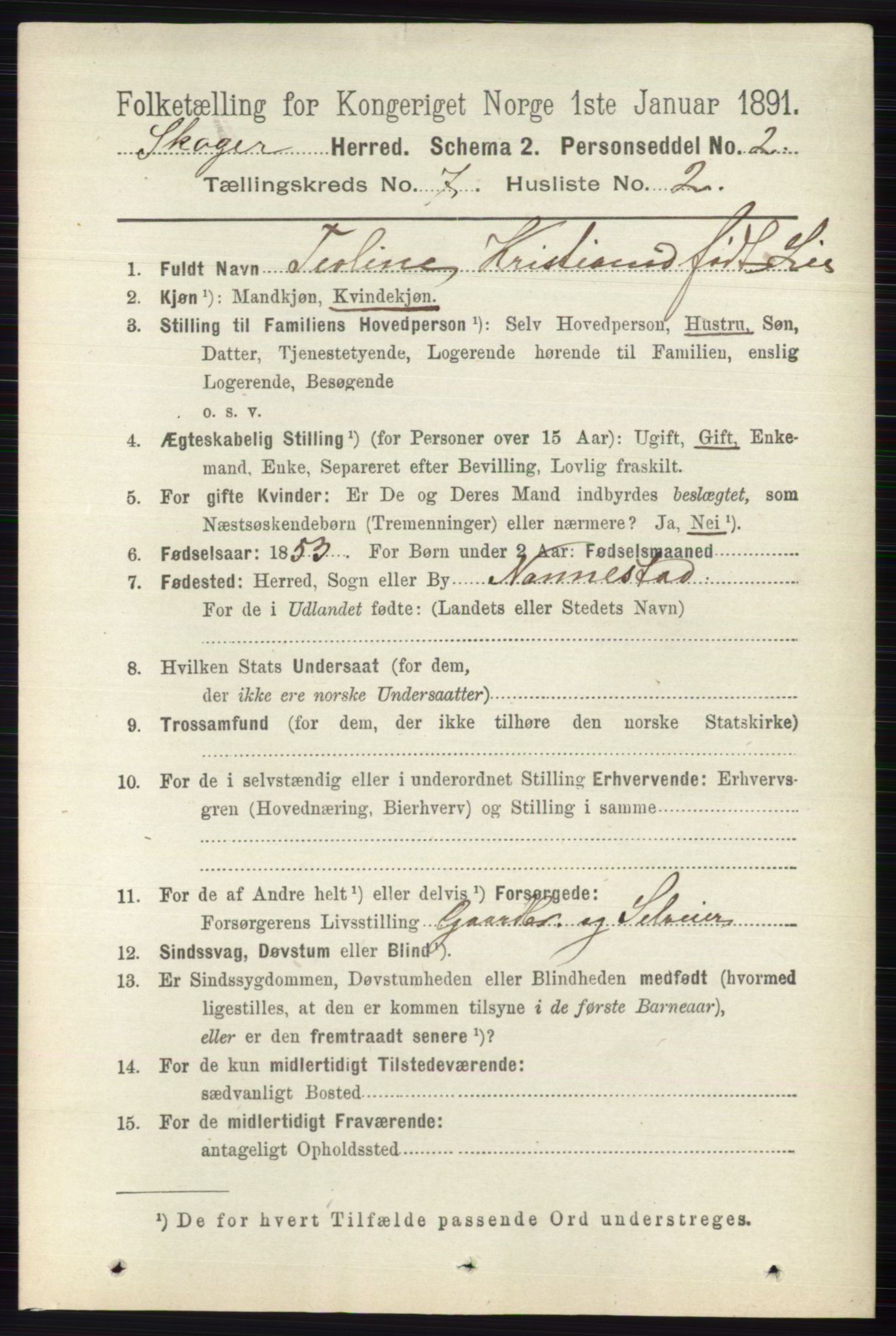 RA, 1891 census for 0712 Skoger, 1891, p. 3848