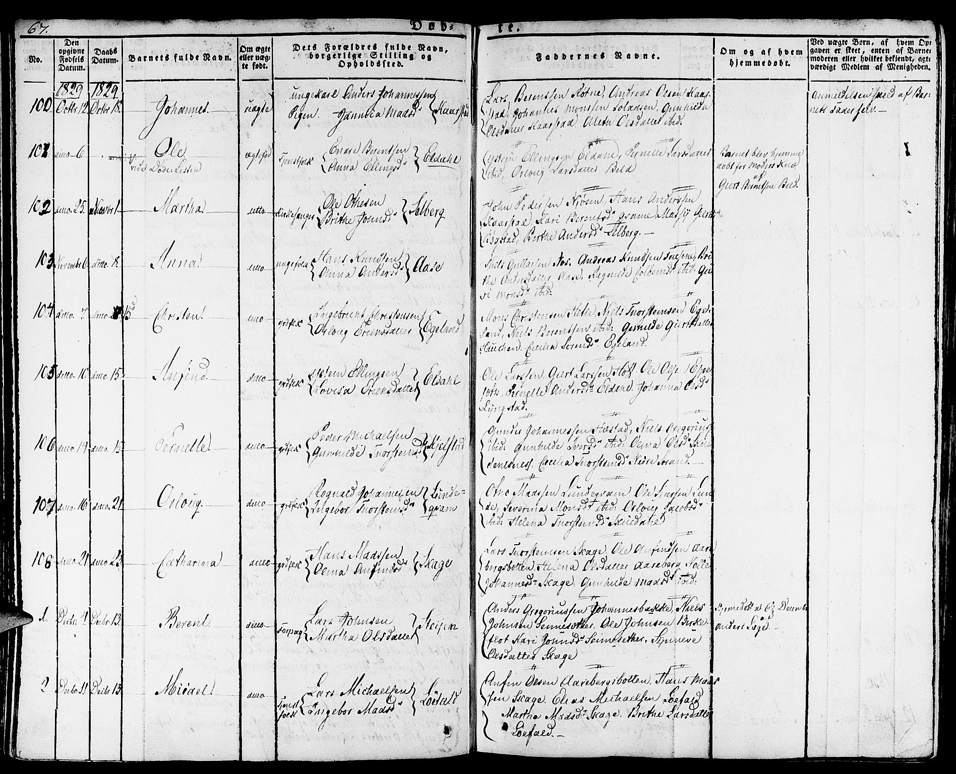 Gaular sokneprestembete, SAB/A-80001/H/Haa: Parish register (official) no. A 3, 1821-1840, p. 67