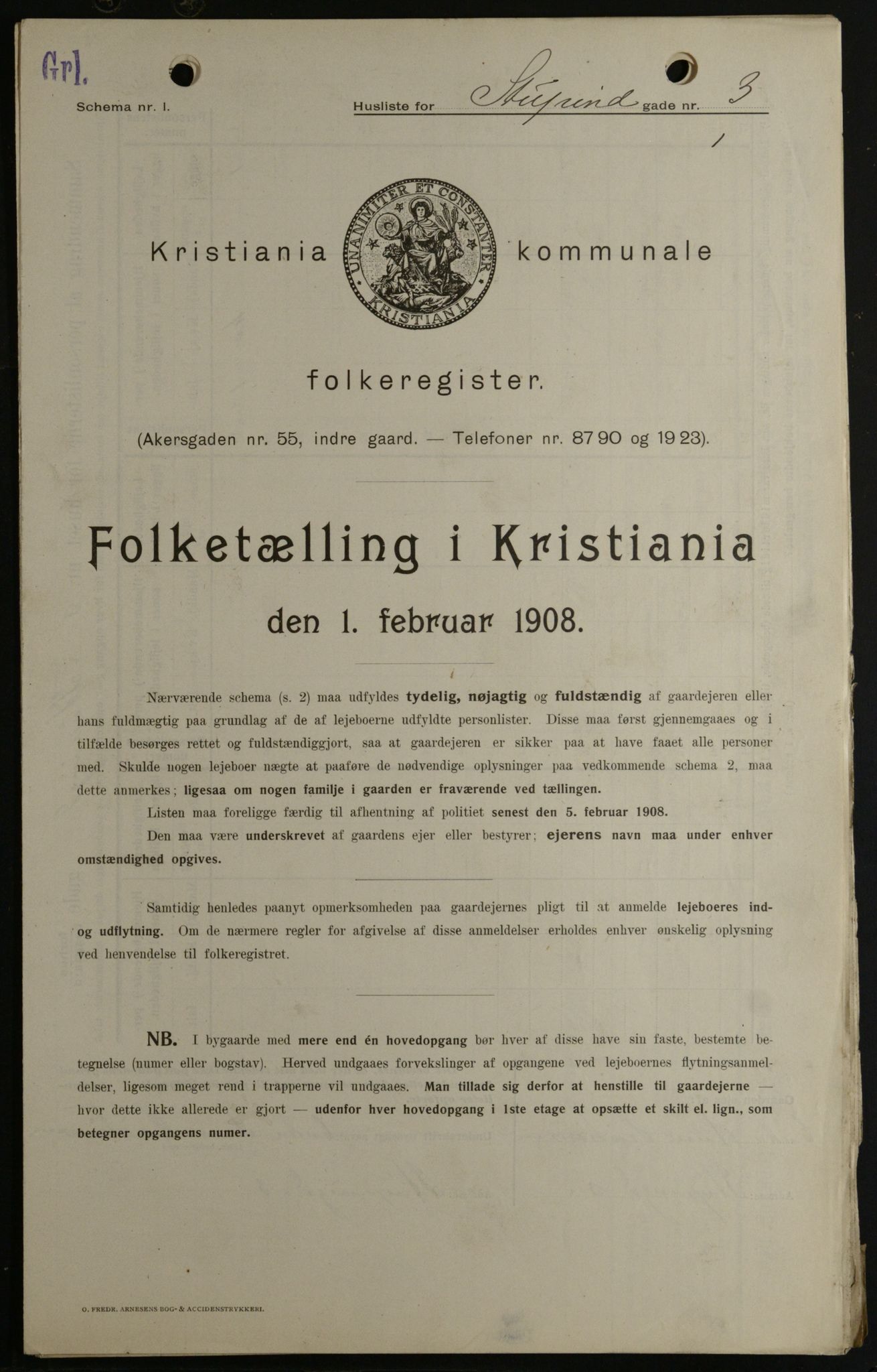 OBA, Municipal Census 1908 for Kristiania, 1908, p. 94017