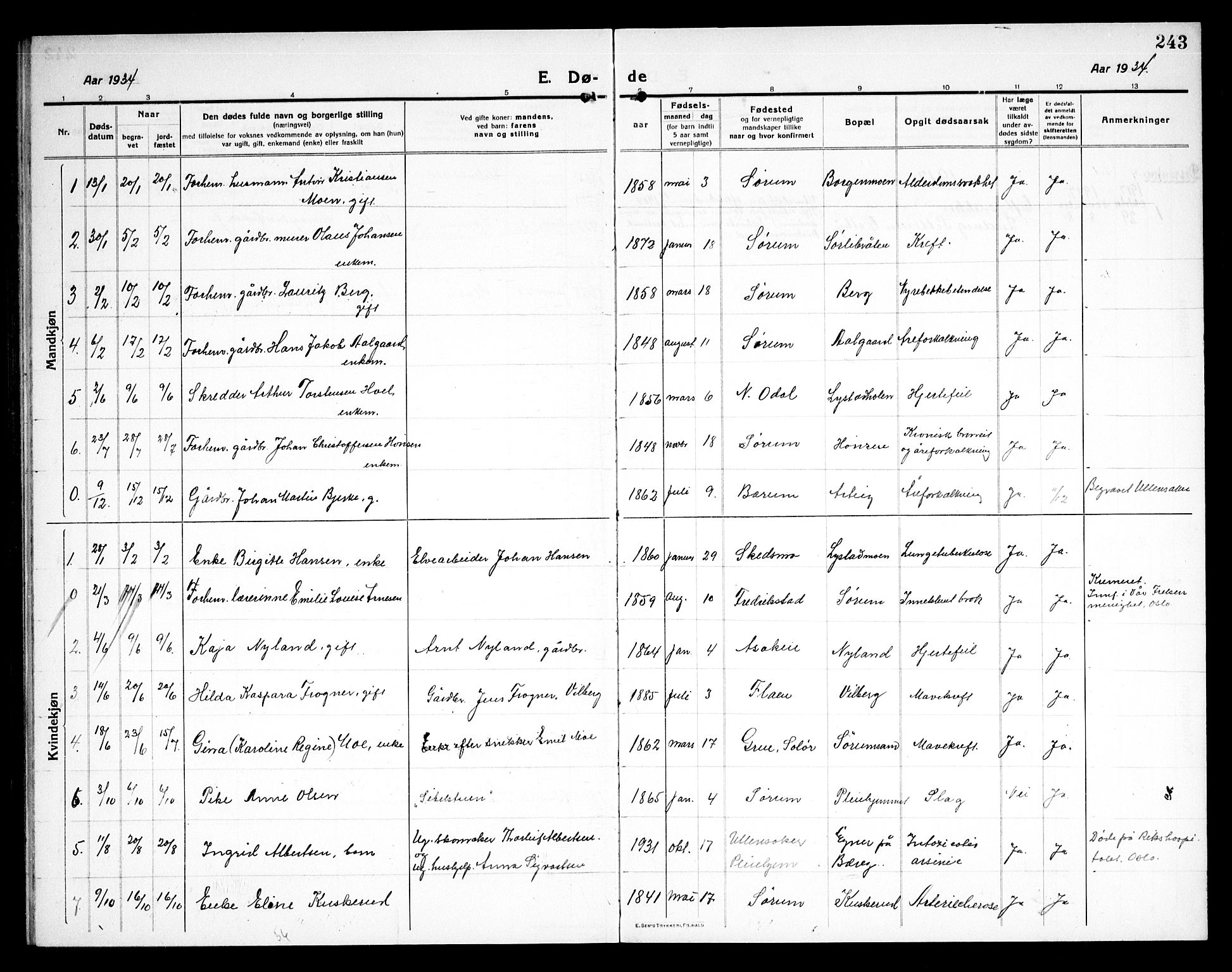 Sørum prestekontor Kirkebøker, SAO/A-10303/G/Ga/L0008: Parish register (copy) no. I 8, 1917-1934, p. 243