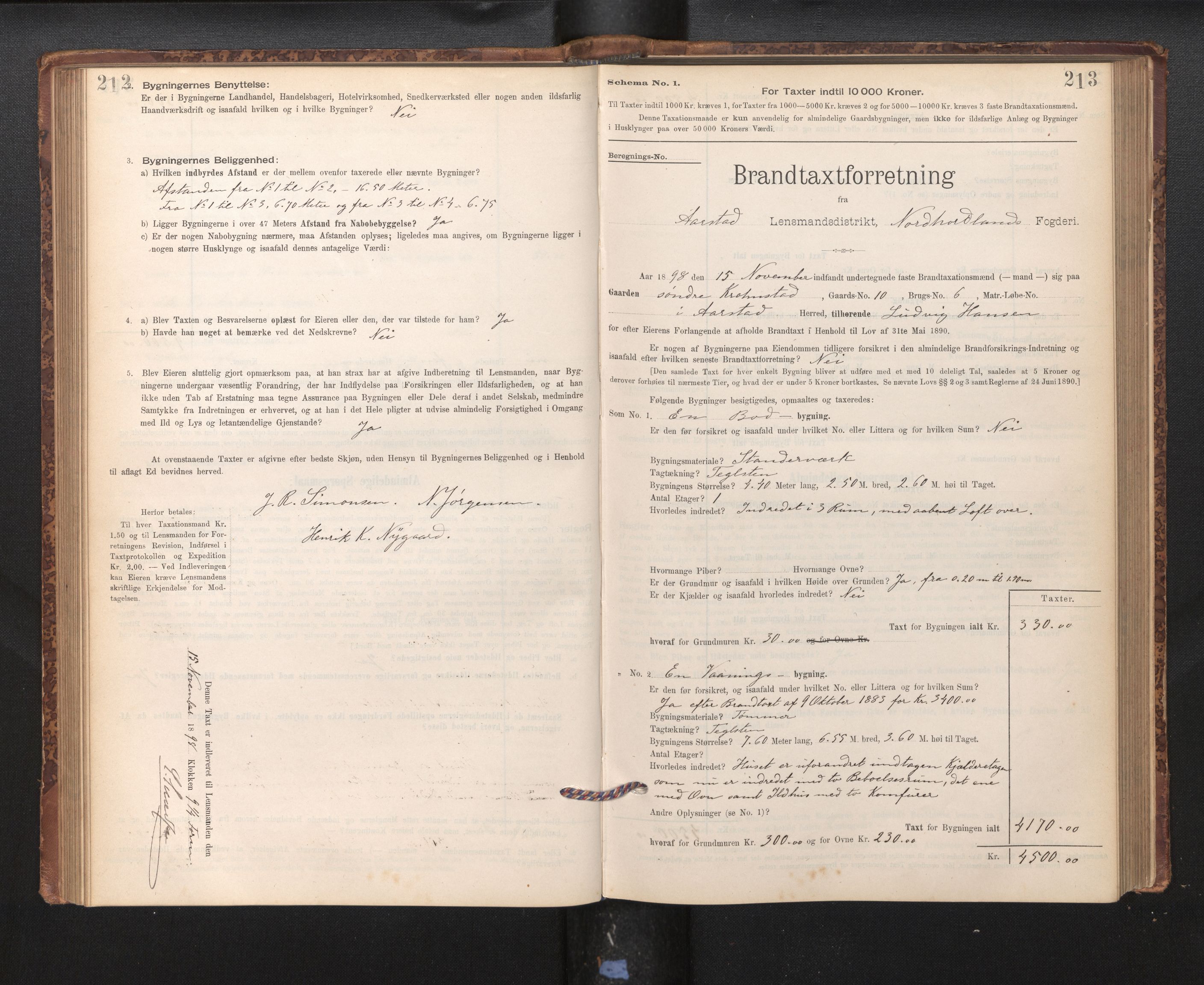 Lensmannen i Årstad, AV/SAB-A-36201/0012/L0011: Branntakstprotokoll,skjematakst, 1895-1901, p. 212-213