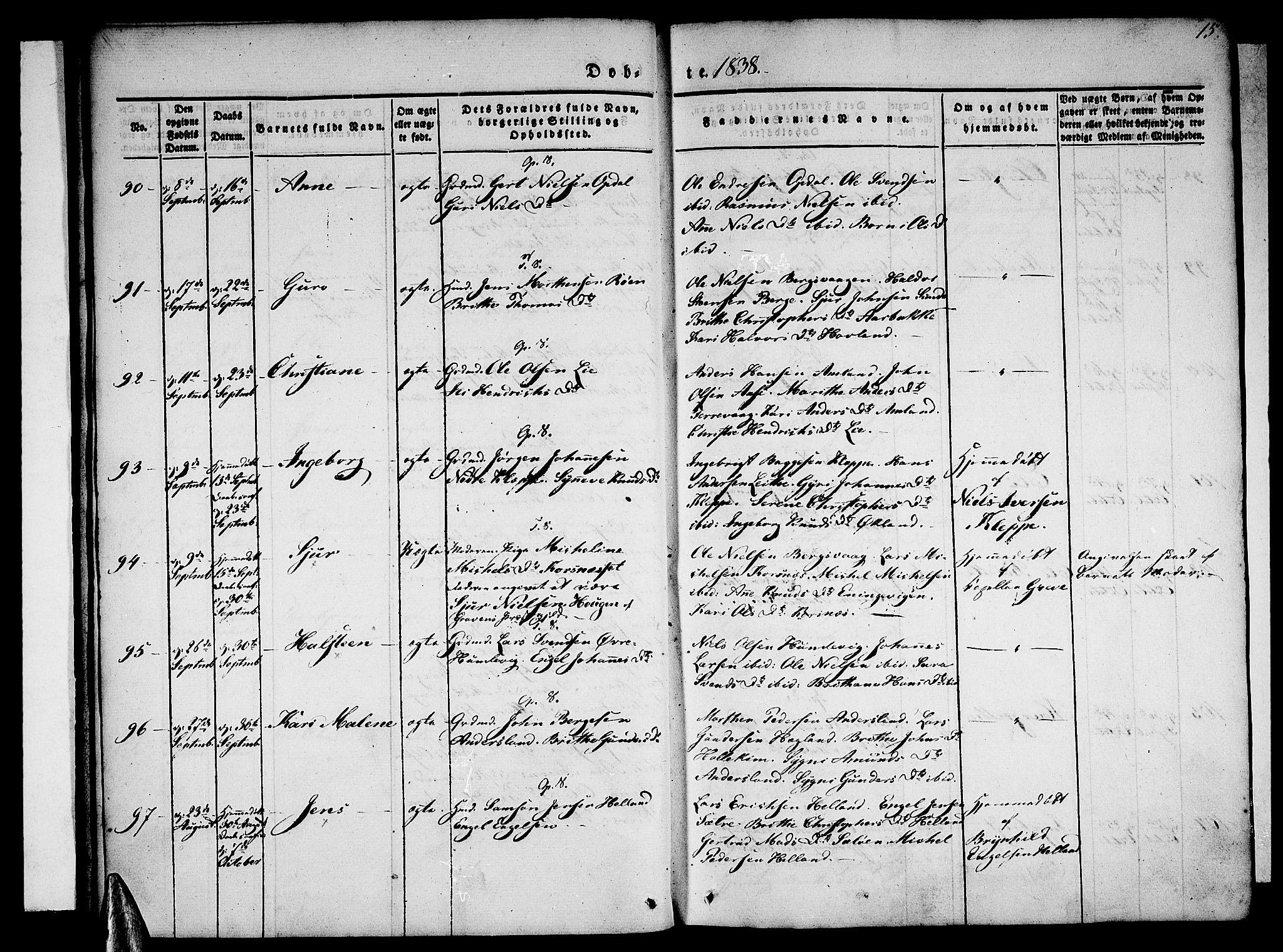 Tysnes sokneprestembete, AV/SAB-A-78601/H/Haa: Parish register (official) no. A 9, 1837-1848, p. 15