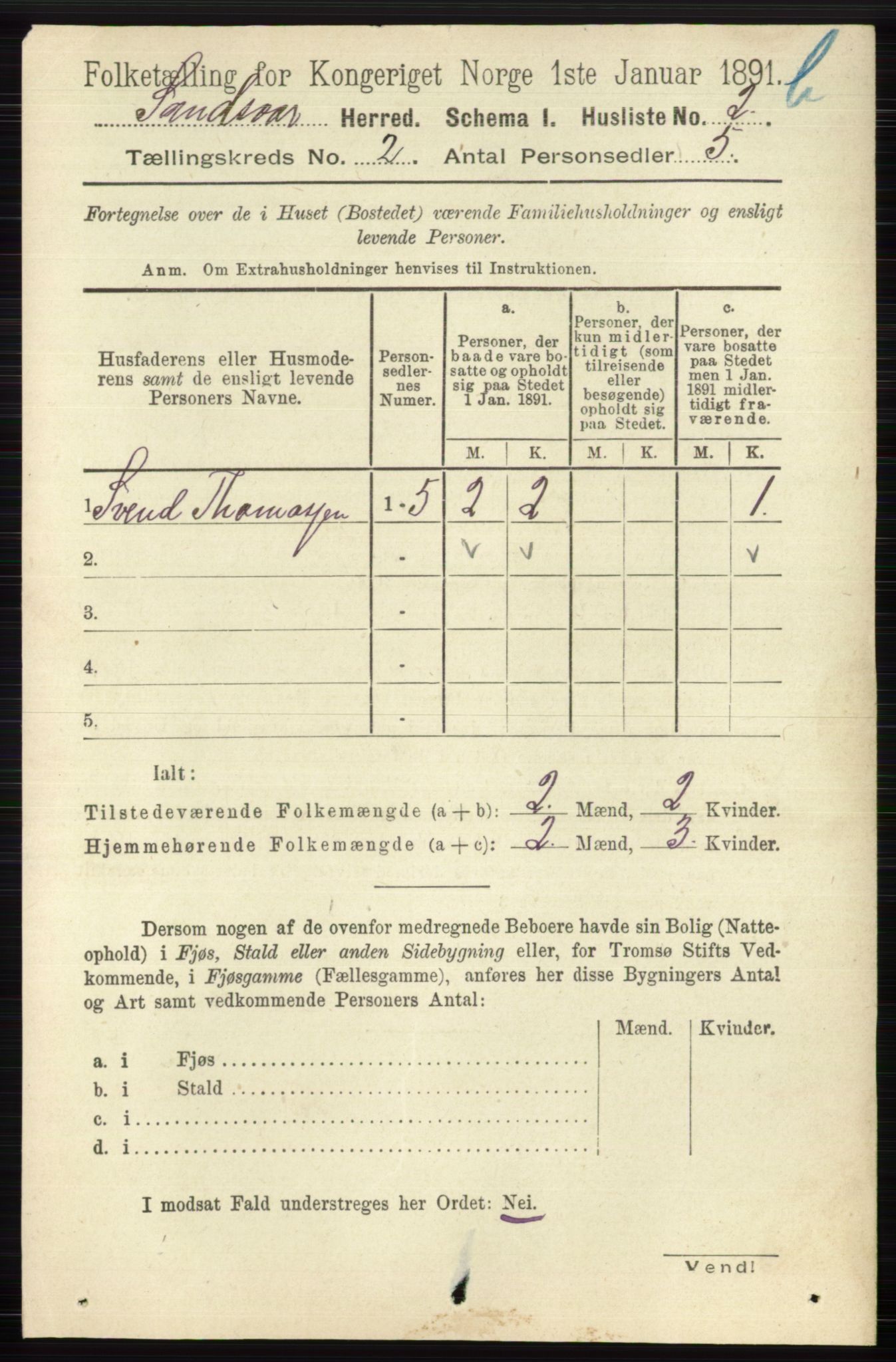 RA, 1891 census for 0629 Sandsvær, 1891, p. 5714