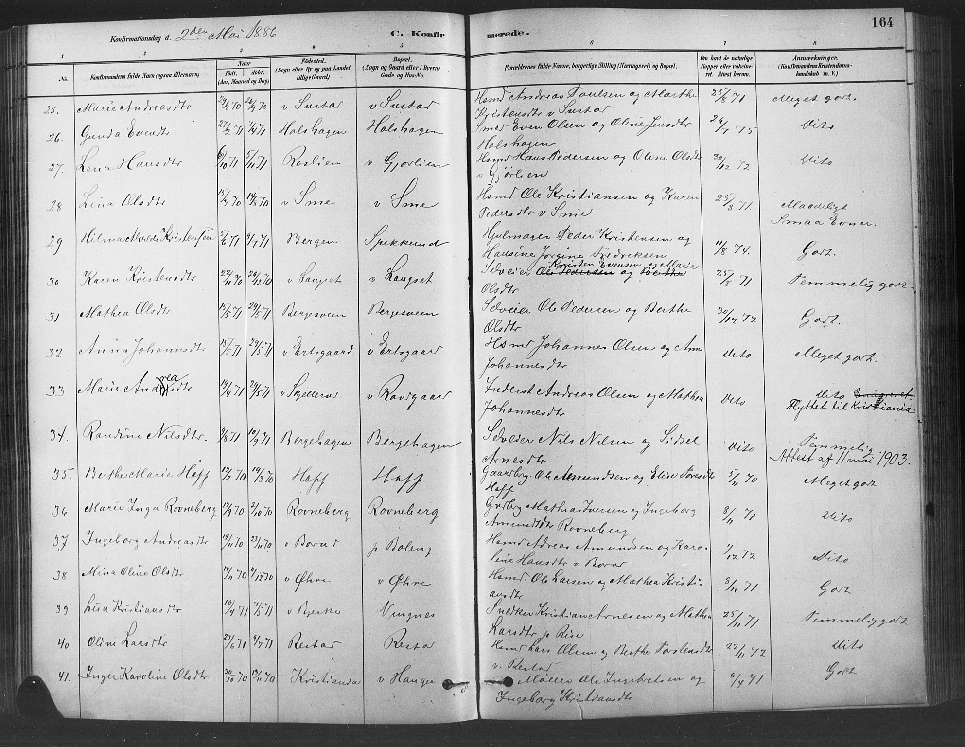 Fåberg prestekontor, SAH/PREST-086/H/Ha/Haa/L0009: Parish register (official) no. 9, 1879-1898, p. 164